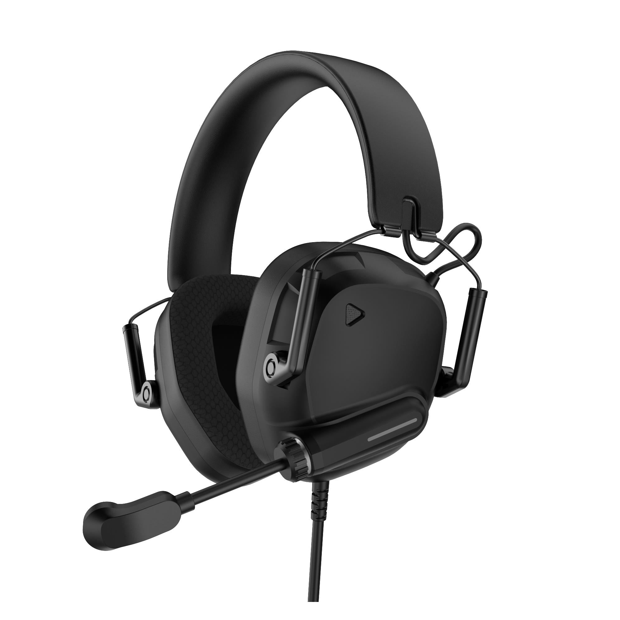 Foldable wired over-ear gaming headset with boom microphone, carbon black earcups