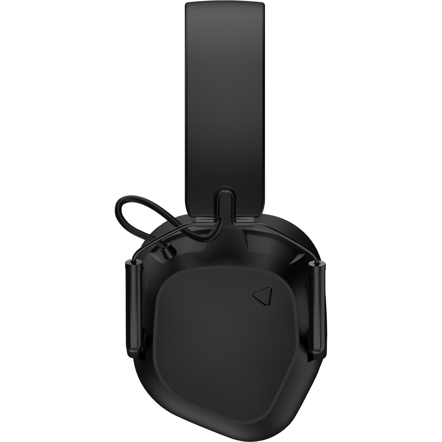 Carbon black over-ear gaming headset with upward-hinged earcups and boom mic