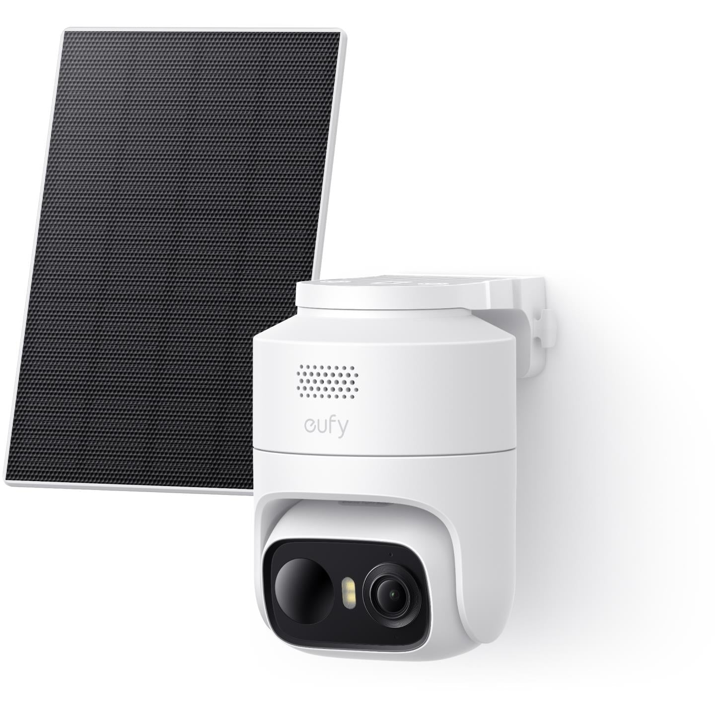 White outdoor wire-free pan-tilt zoom security camera with wall mount
