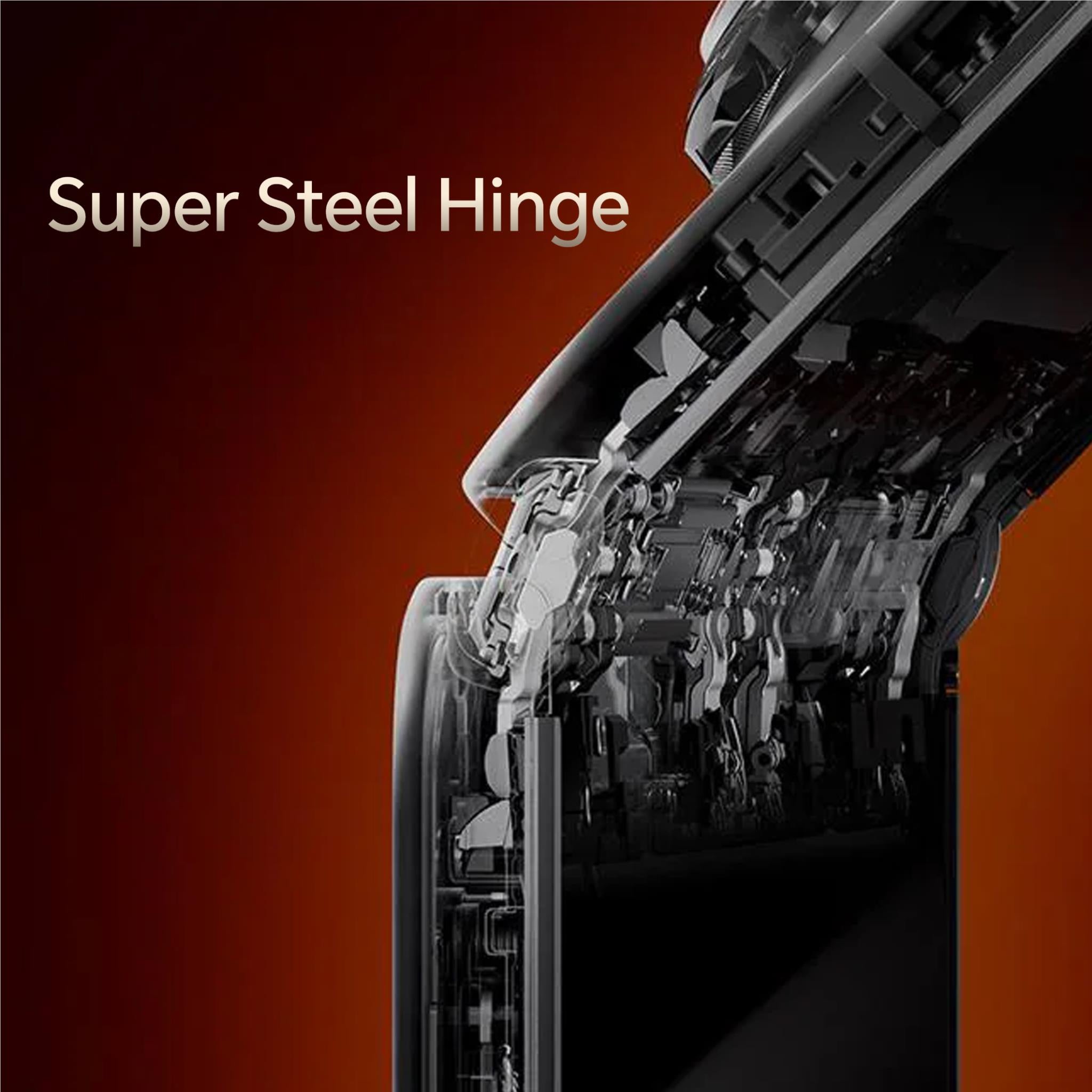 Foldable smartphone super steel hinge close-up with internal hinge mechanism