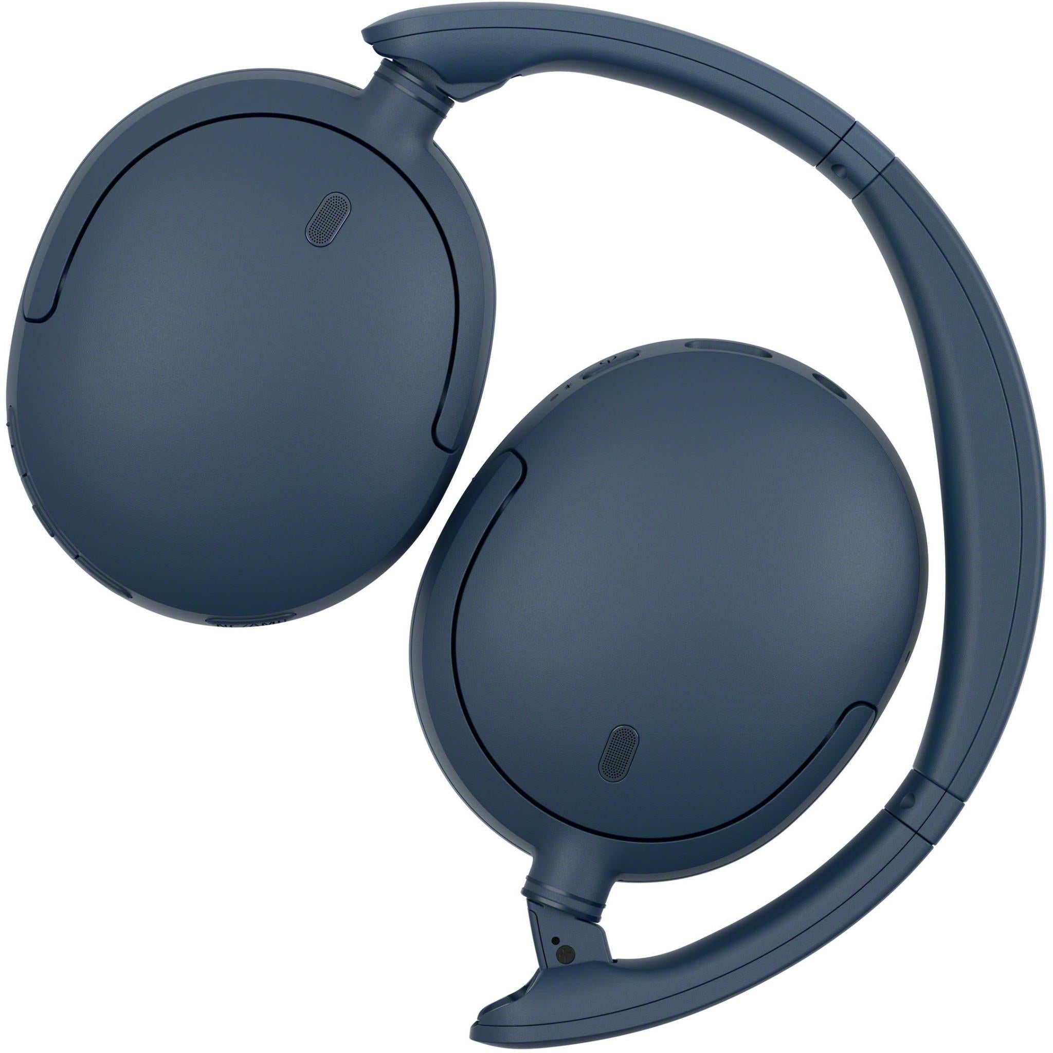 Blue Sony WH-CH730N wireless over-ear headphones, angled view of earcups and headband