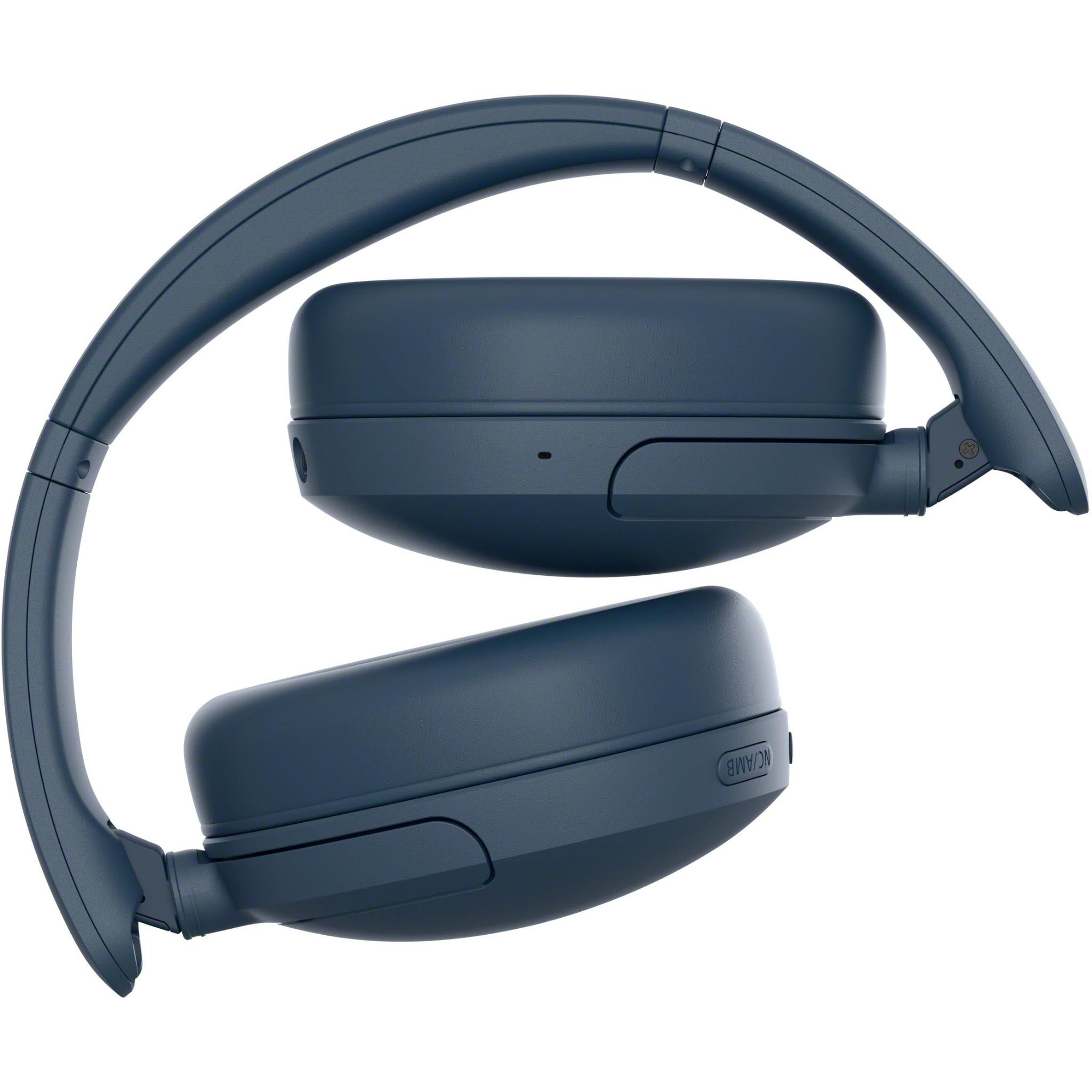 Blue Sony WH-CH730N wireless over-ear headphones, side profile with extended earcups