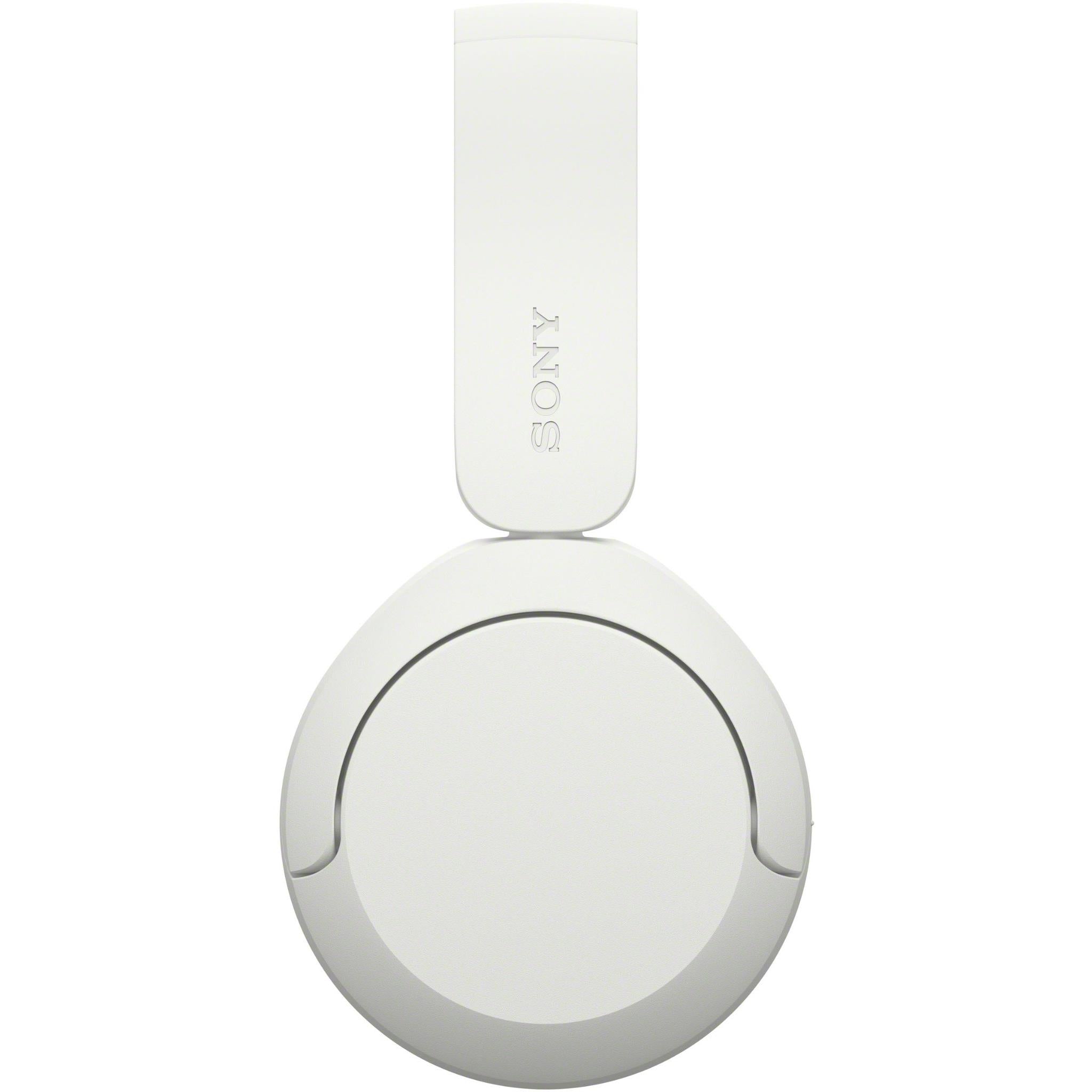 Off-white Sony wireless on-ear headset with folded design and round ear pad