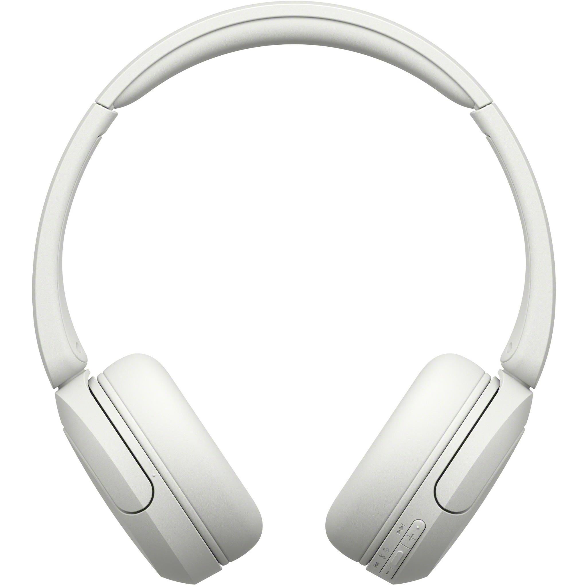 Off-white Sony wireless on-ear headset front view with cushioned ear pads