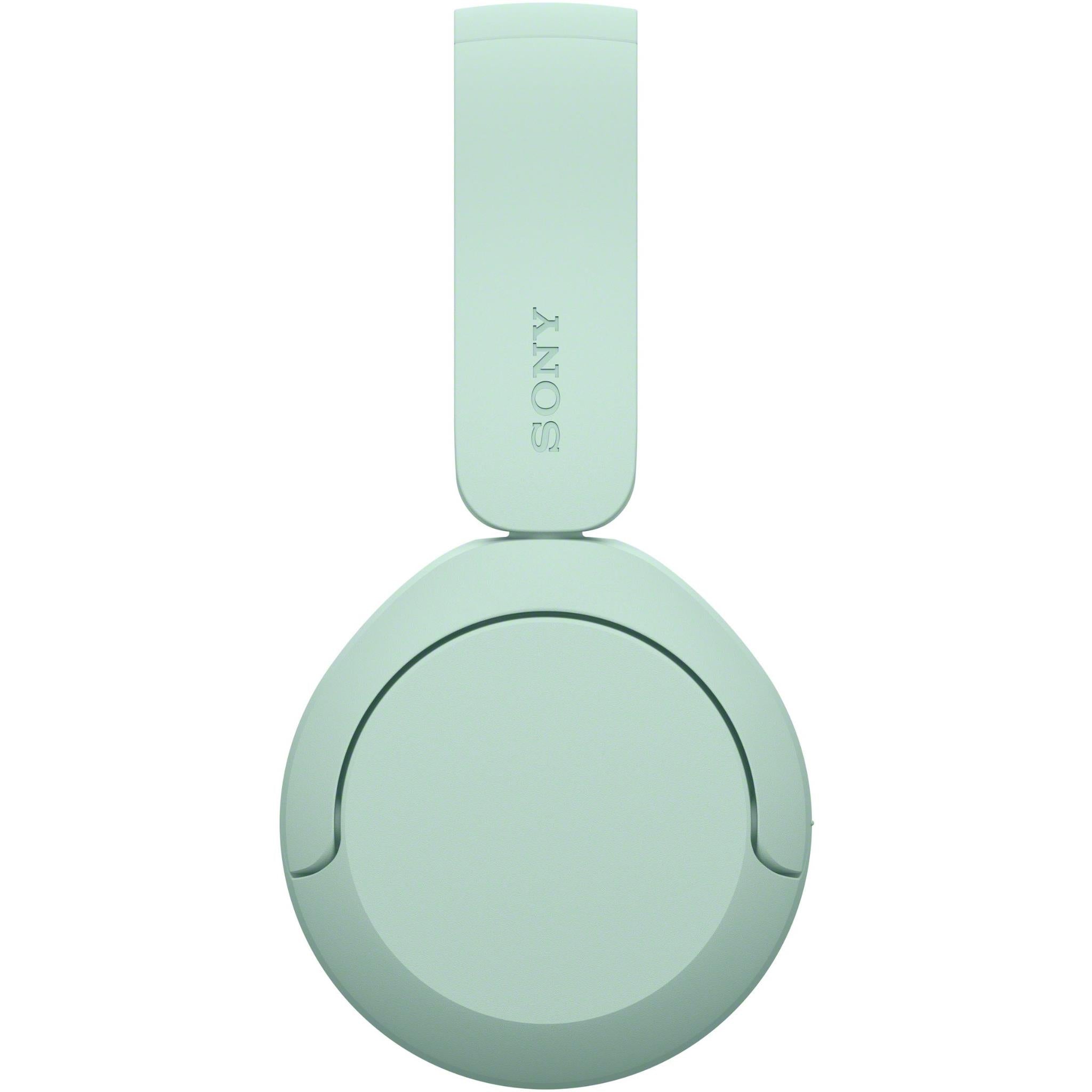 Mint green on-ear Bluetooth headset side view with circular ear pad and top band