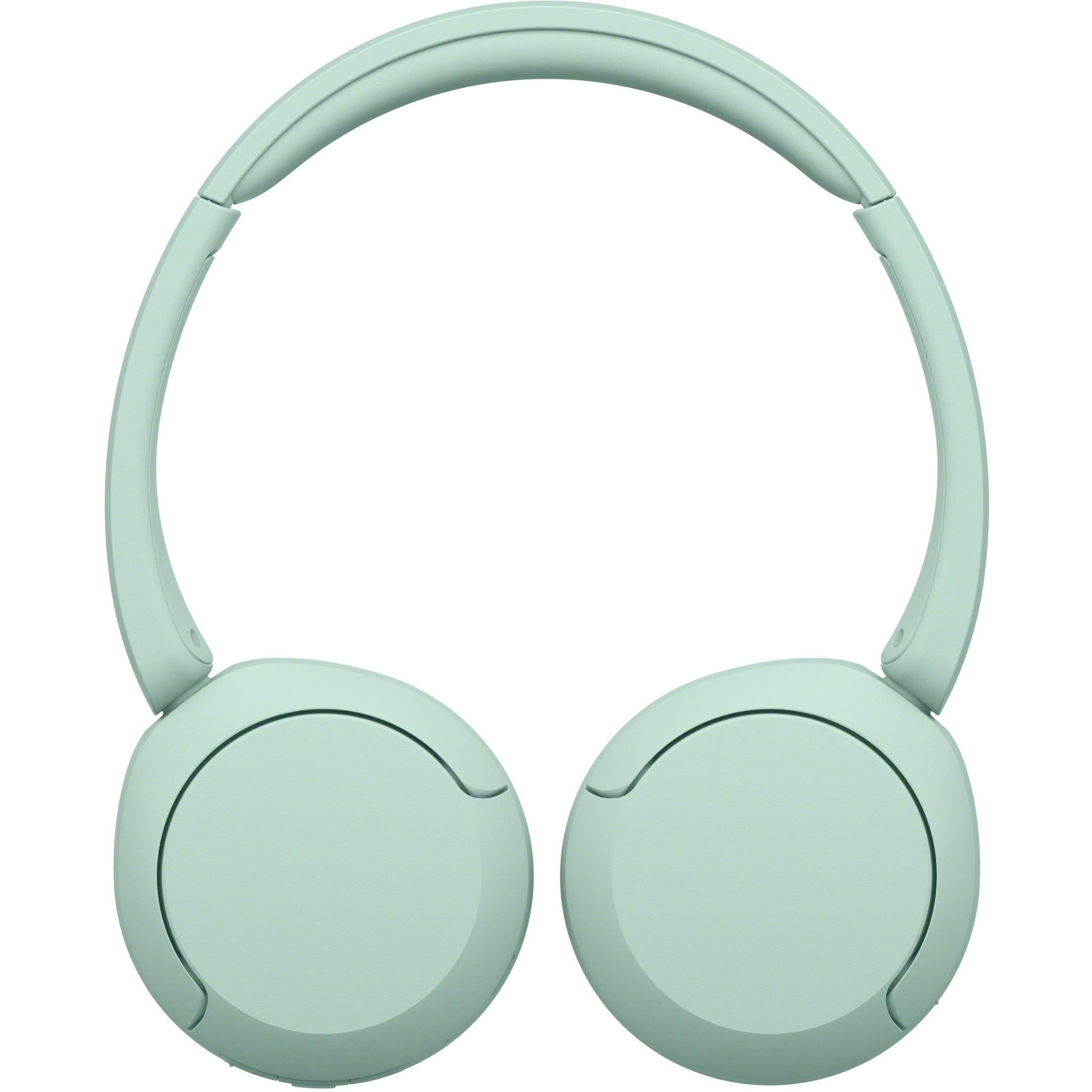 Mint green on-ear Bluetooth headset front view with two ear cups and padded headband