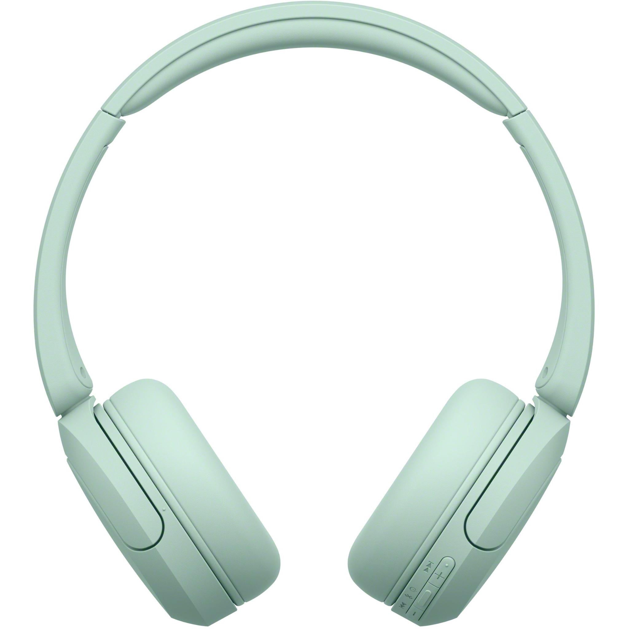 Mint green on-ear Bluetooth headset front view with two ear cups and slim arms