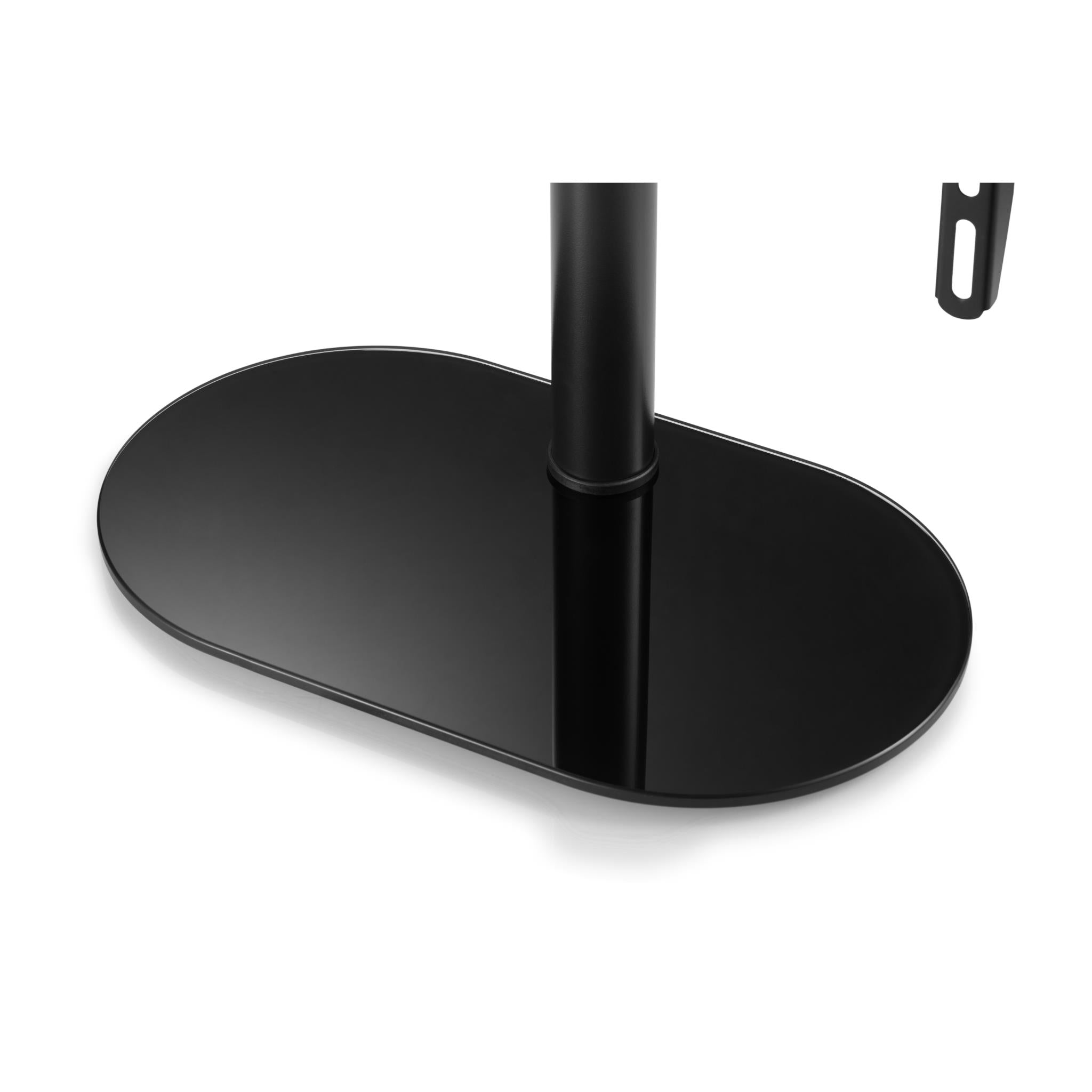 Black round tabletop TV stand base with central swivel pole