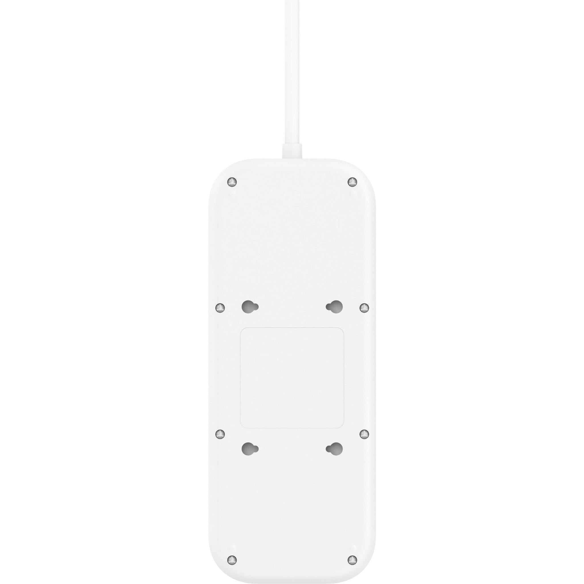 White Belkin surge protector back panel with mounting points