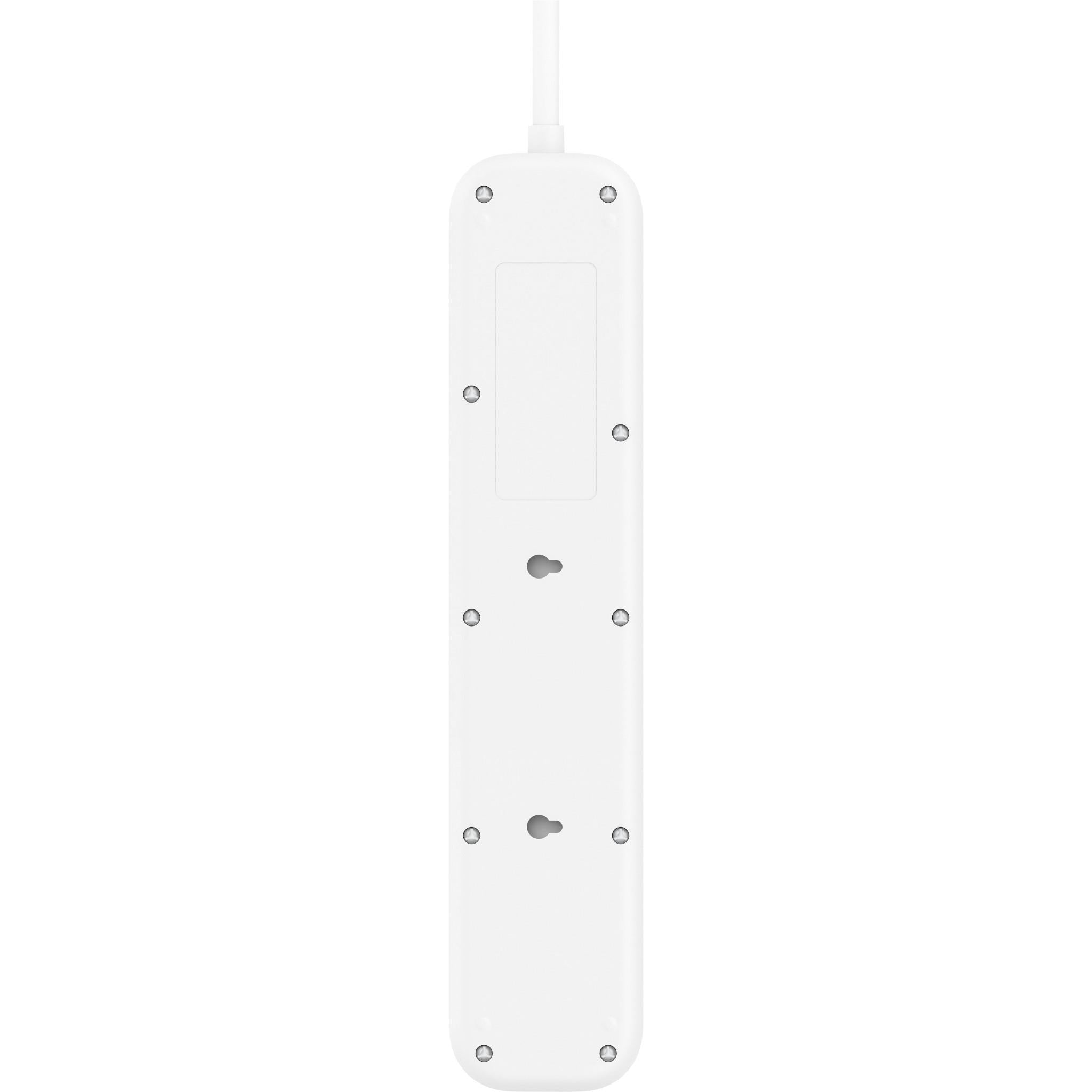 White surge protector back plate with mounting holes and power button cover