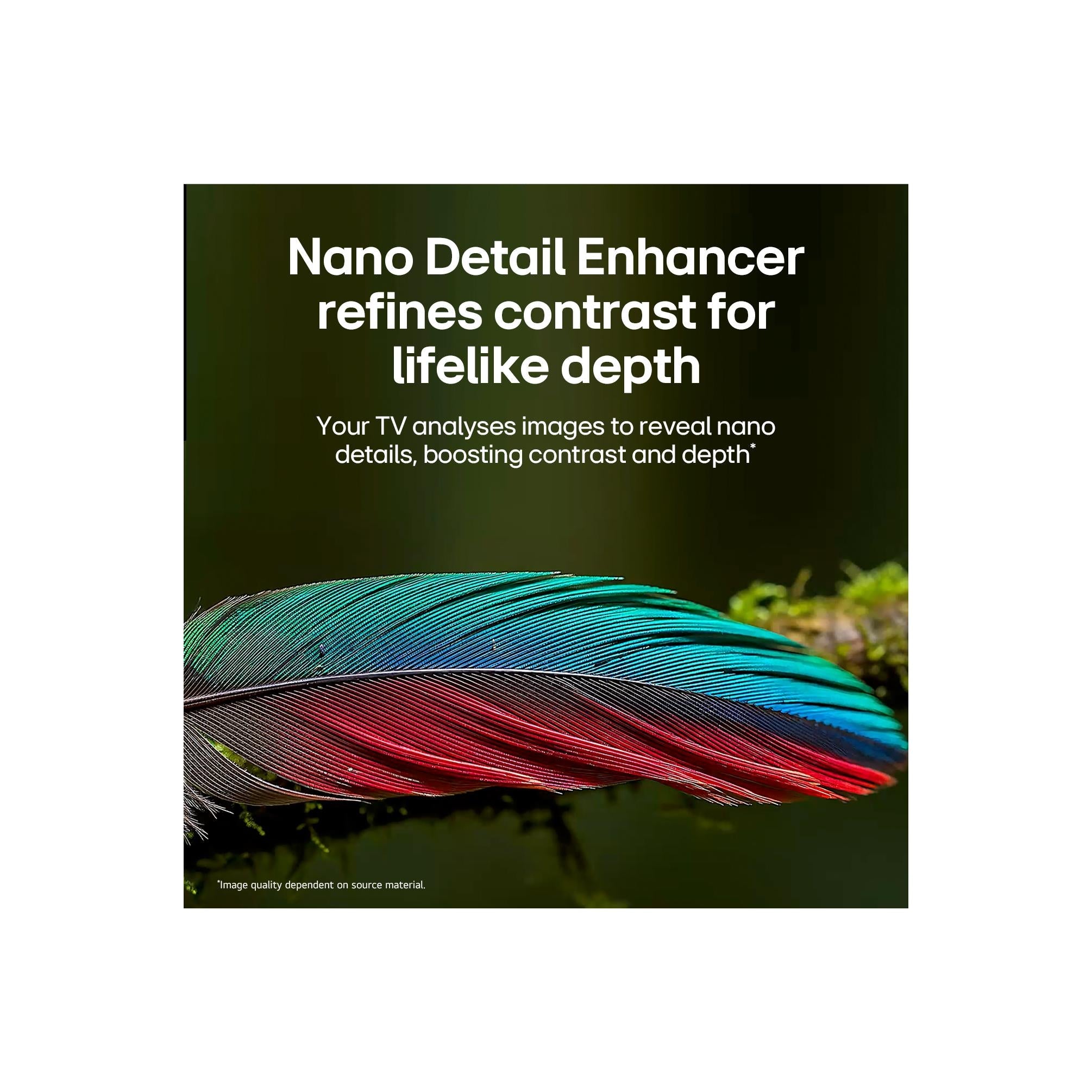 Smart TV feature graphic with multicolor feather detail on dark background