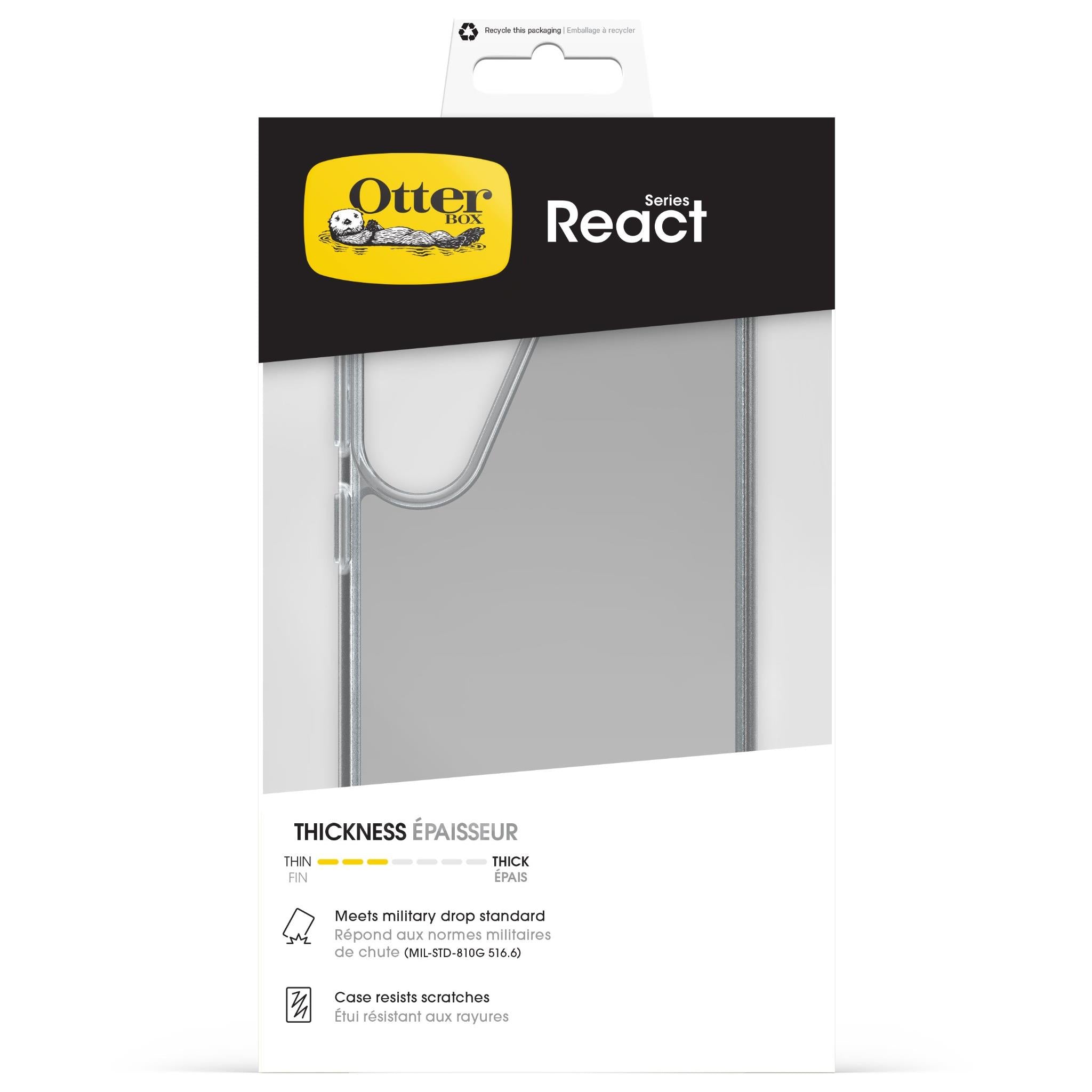 OtterBox React clear slim phone case retail packaging