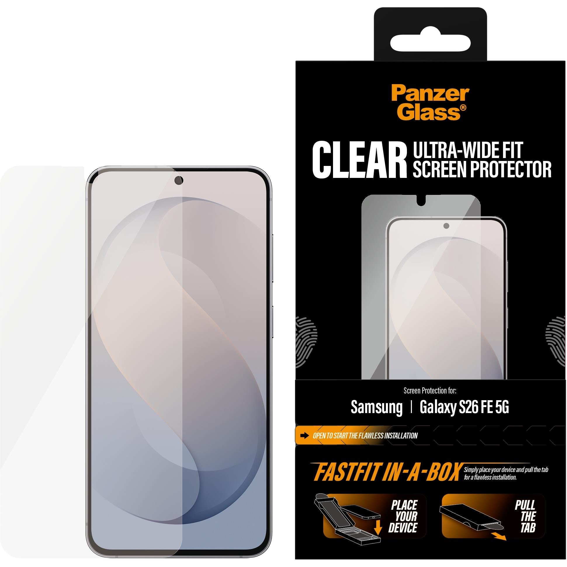 Ultra-wide clear screen protector kit with box and a smartphone screen protector