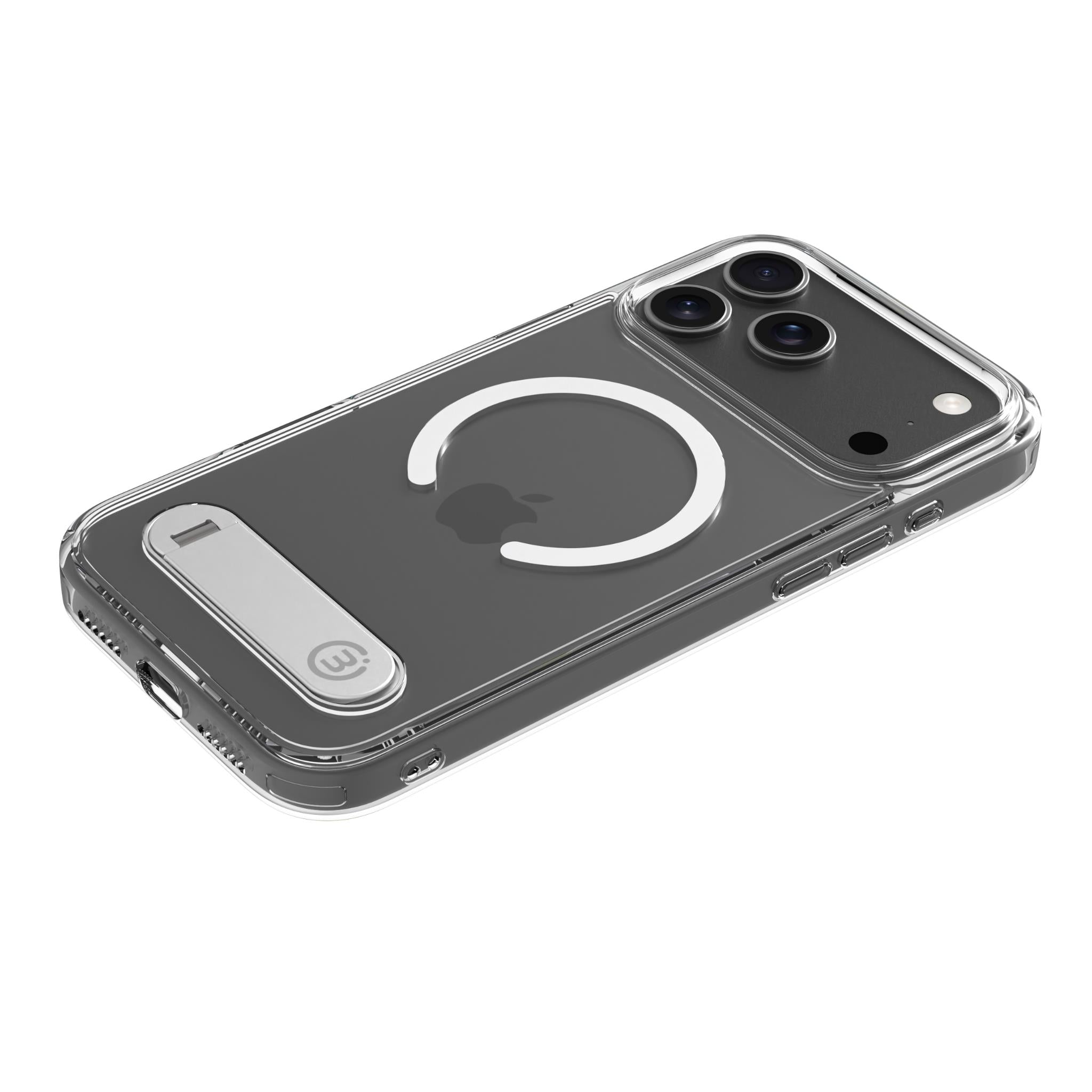 Transparent iPhone case with NeoStand+ kickstand and large camera module protection