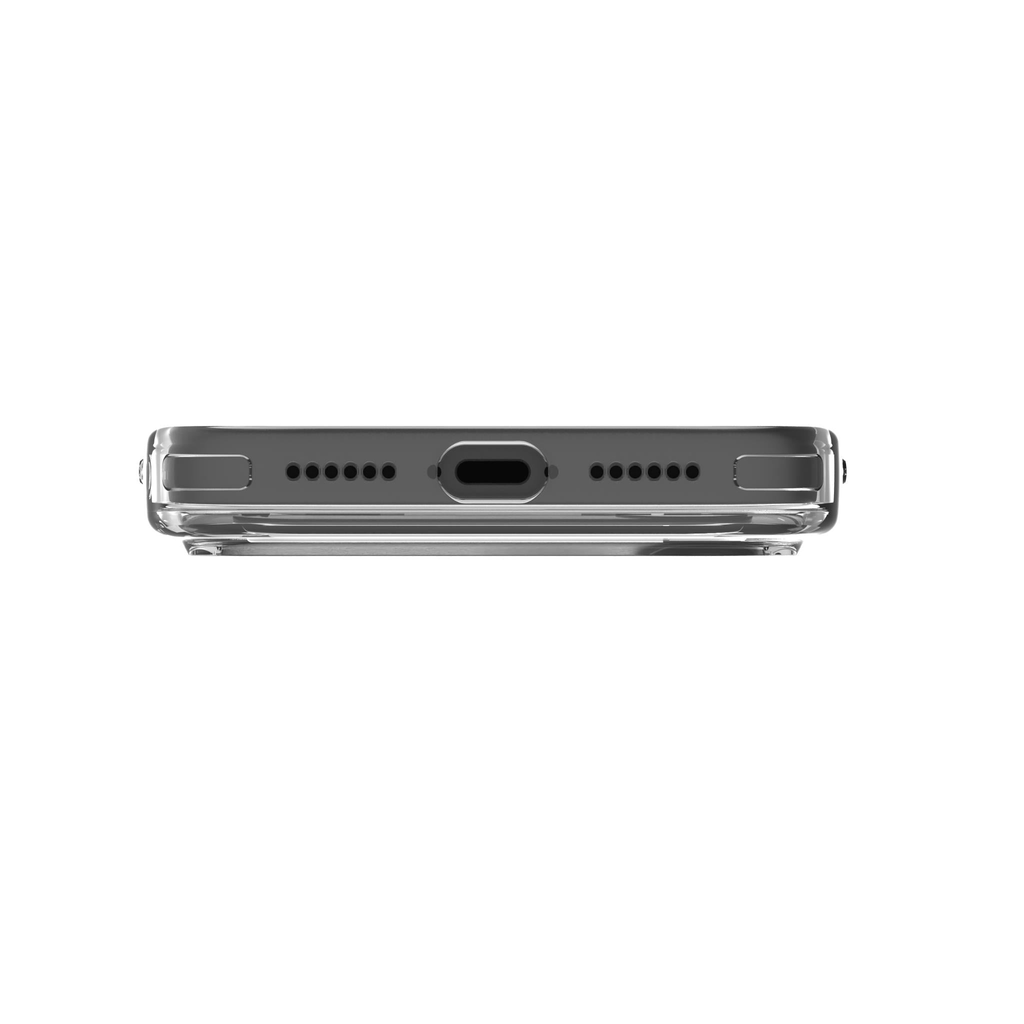 Transparent iPhone case with slim profile and precise port and speaker cutouts