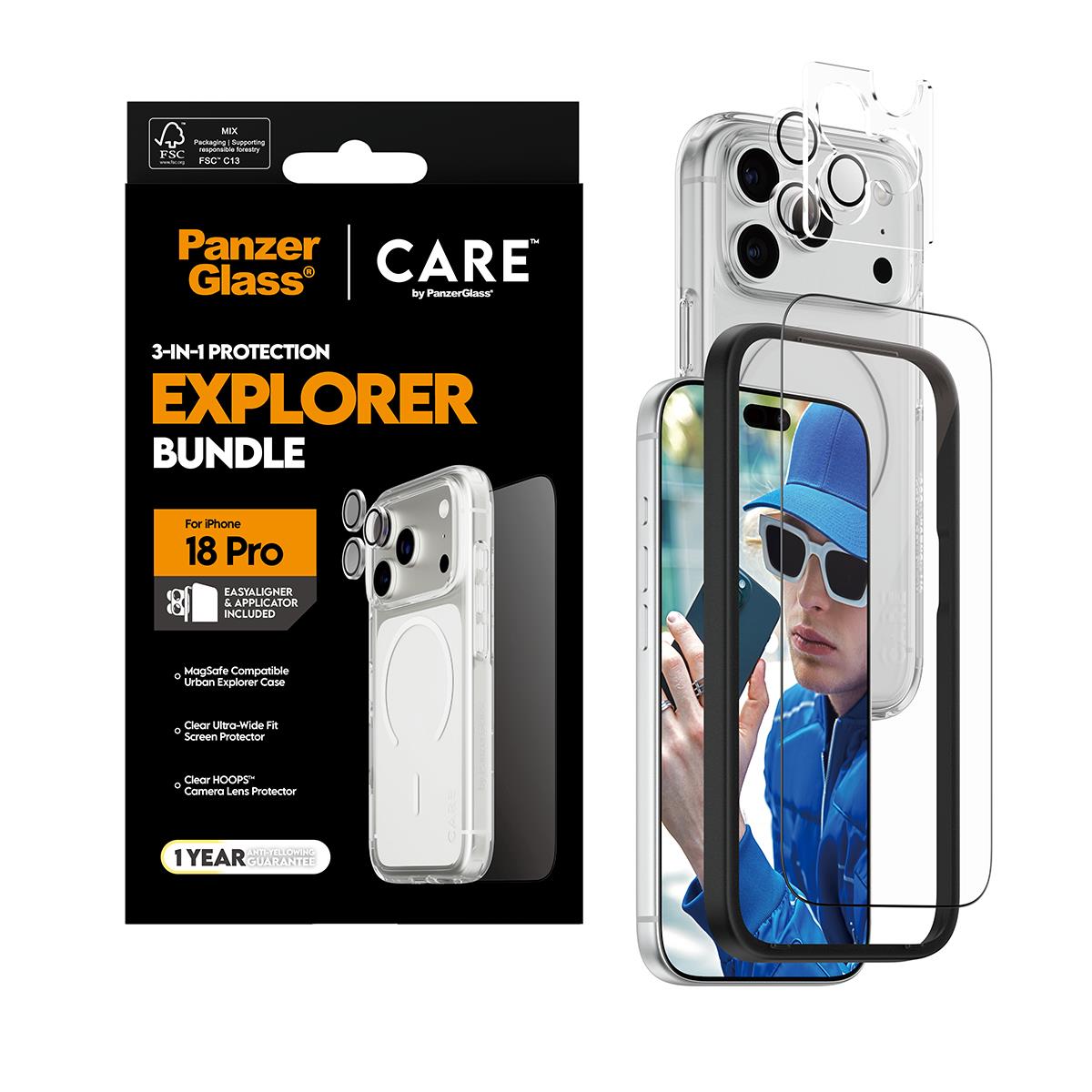 PanzerGlass CARE 3-in-1 Explorer protection bundle for iPhone 18 Pro with clear case, image 3 - Phone Cases & Covers at Tech Supply Shed NZ