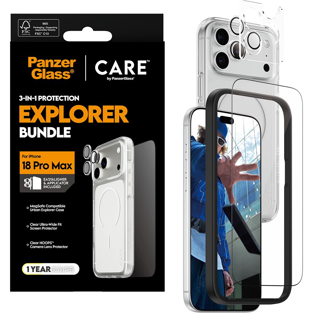 PanzerGlass CARE 3-in-1 Explorer protection bundle for iPhone 18 Pro Max with clear case, image 3 - Phone Cases & Covers at Tech Supply Shed NZ