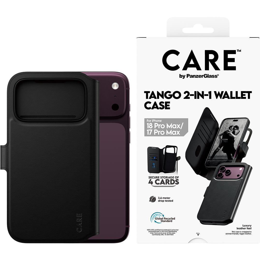 CARE Tango 2-in-1 wallet phone case in retail box, black folio