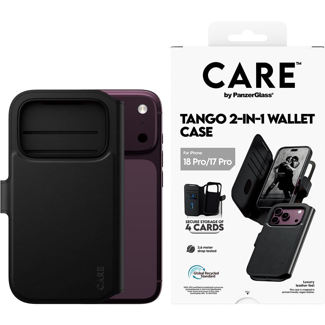 CARE by PanzerGlass Tango black 2-in-1 wallet case for iPhone 18 Pro, image 3 - Phone Cases & Covers at Tech Supply Shed NZ