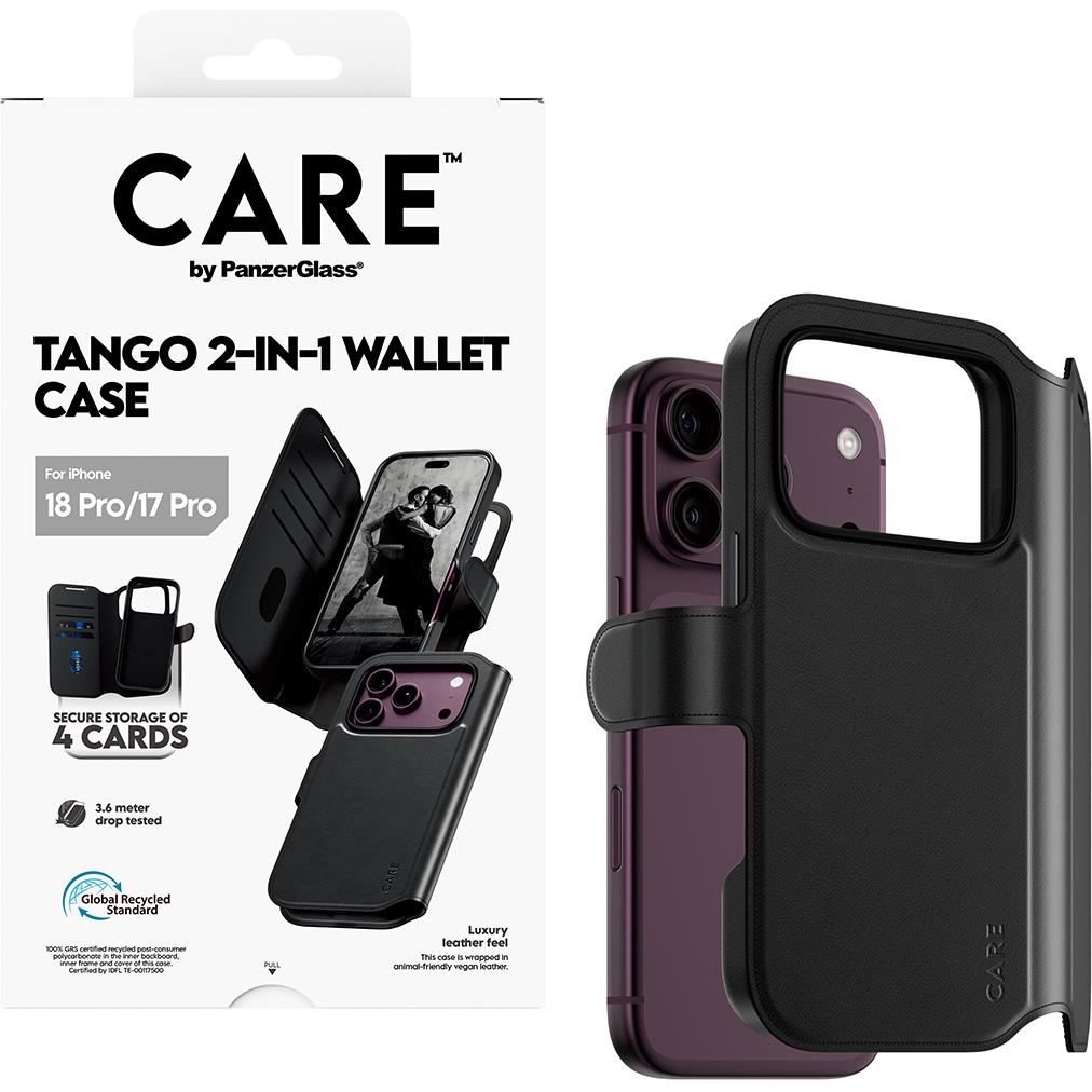 CARE by PanzerGlass Tango black 2-in-1 wallet case for iPhone 18 Pro, image 4 - Phone Cases & Covers at Tech Supply Shed NZ