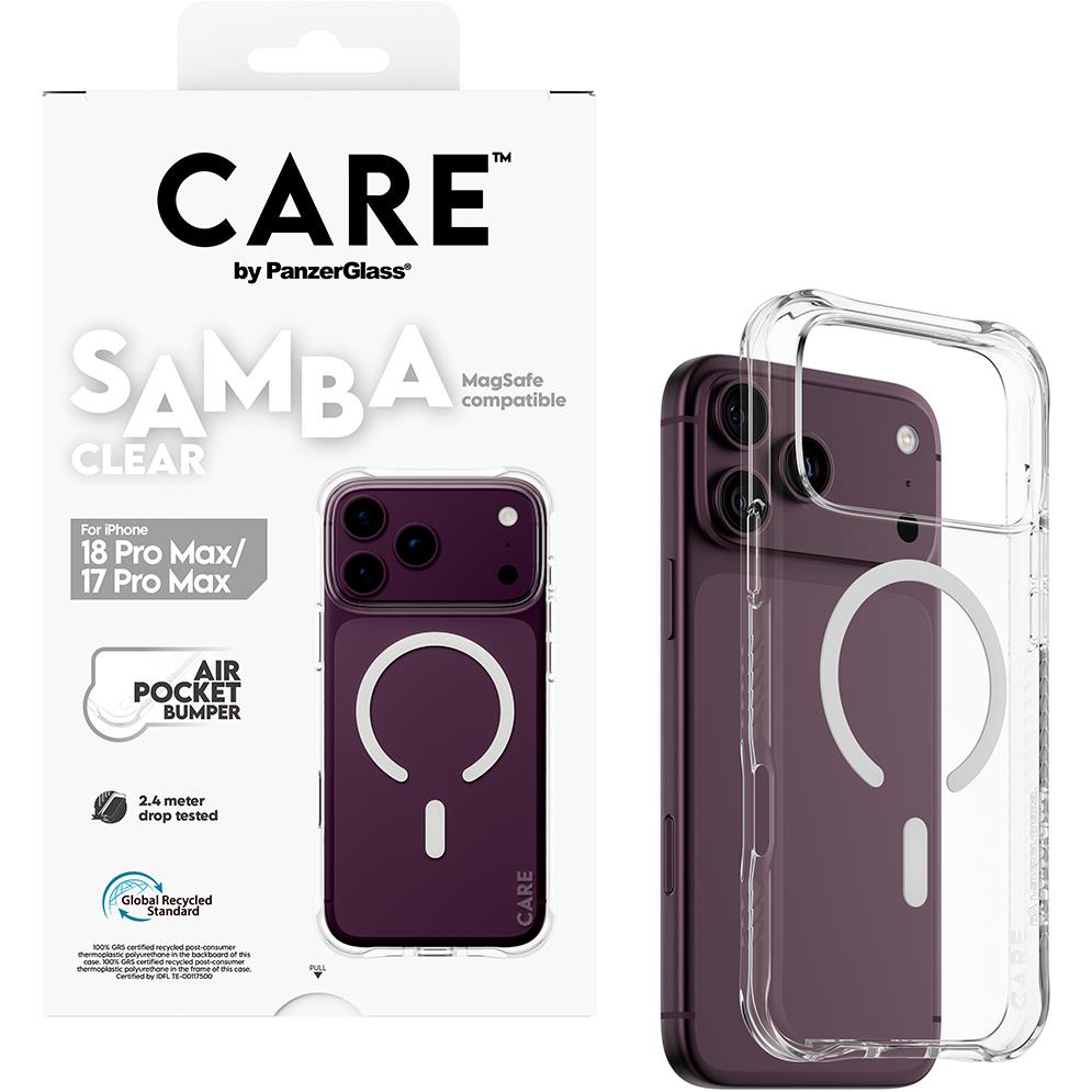 CARE by PanzerGlass Samba clear case with white MagSafe ring for iPhone 18 Pro Max, image 3 - Phone Cases & Covers at Tech Supply Shed NZ