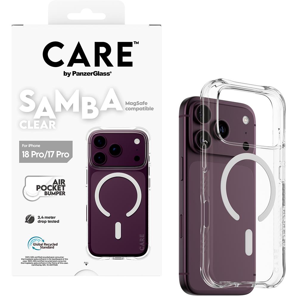 CARE by PanzerGlass Samba clear case with white MagSafe ring for iPhone 18 Pro, image 3 - Phone Cases & Covers at Tech Supply Shed NZ