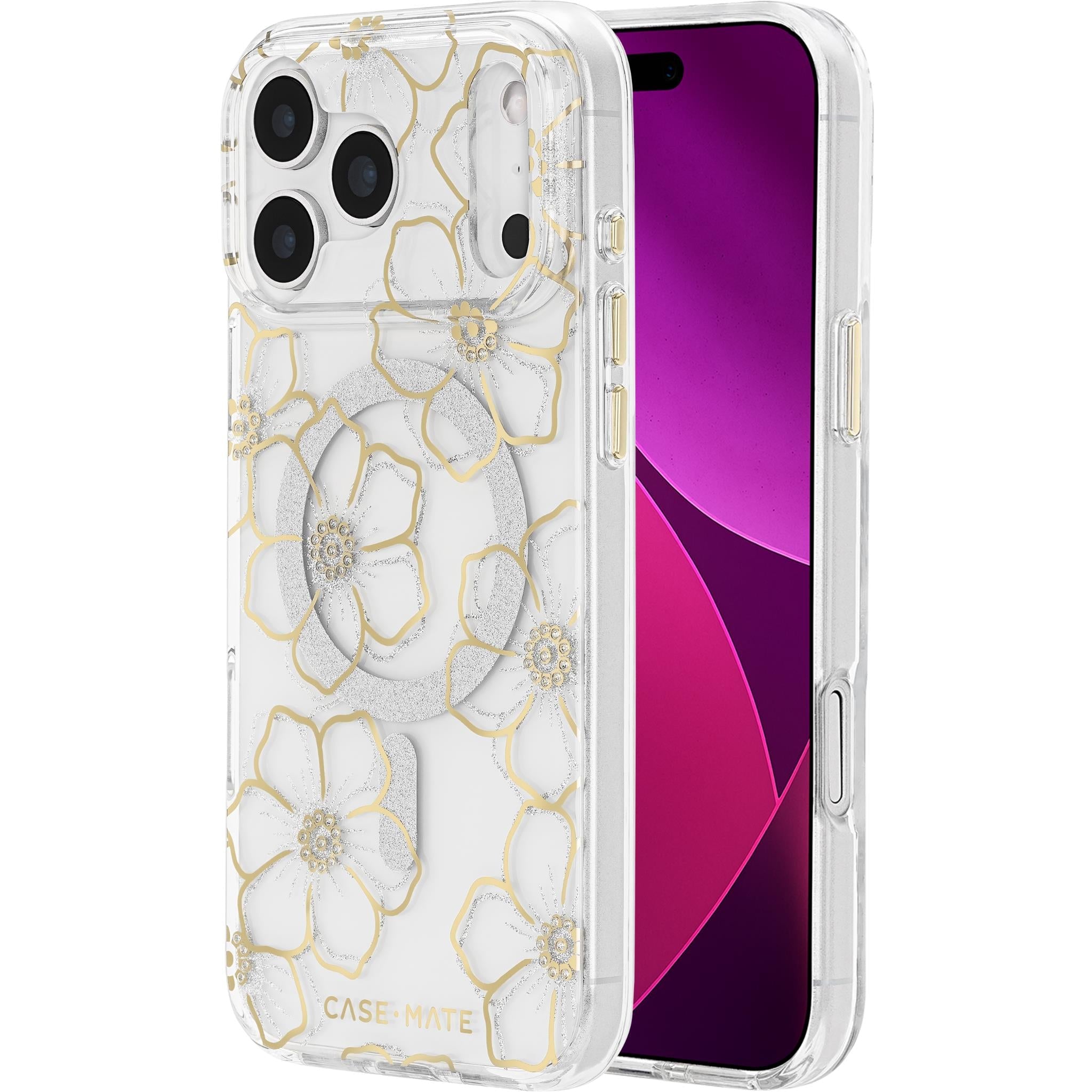 Case-Mate Floral Gems MagSafe case for iPhone 18 Pro with gold florals - Phone Cases & Covers at Tech Supply Shed NZ