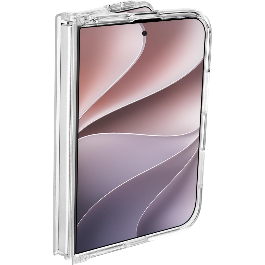 Transparent phone case with raised edges and open access to device front