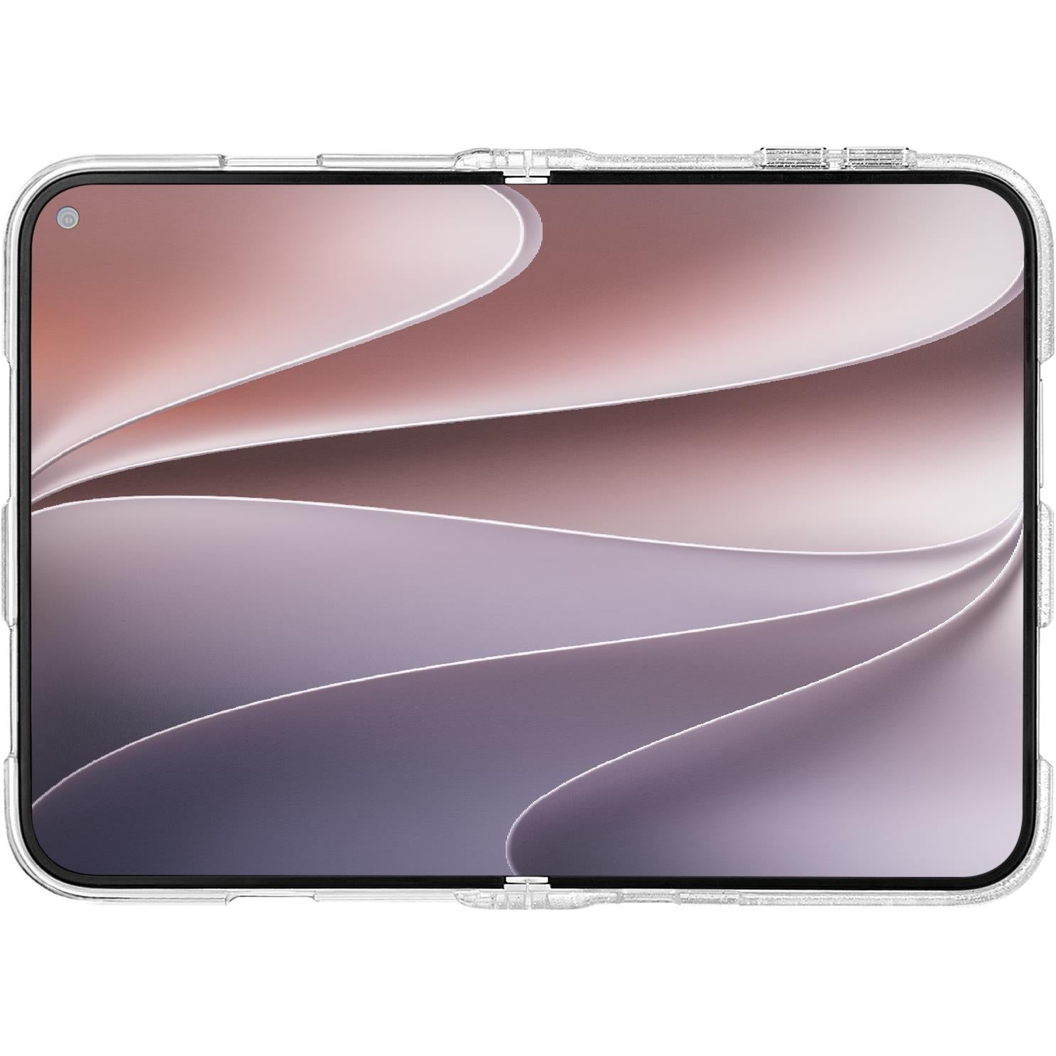 Transparent phone case frame showing device front screen and slim protective edges