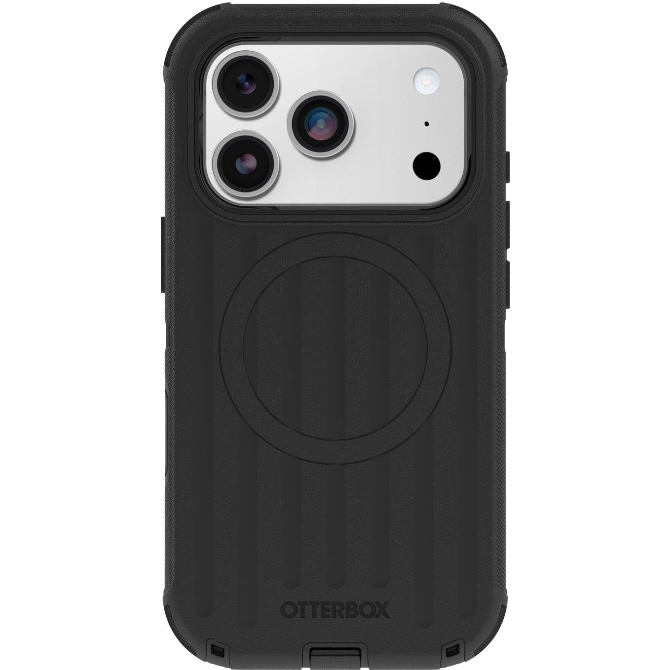 Black OtterBox Defender Pro MagSafe phone case with raised camera guards