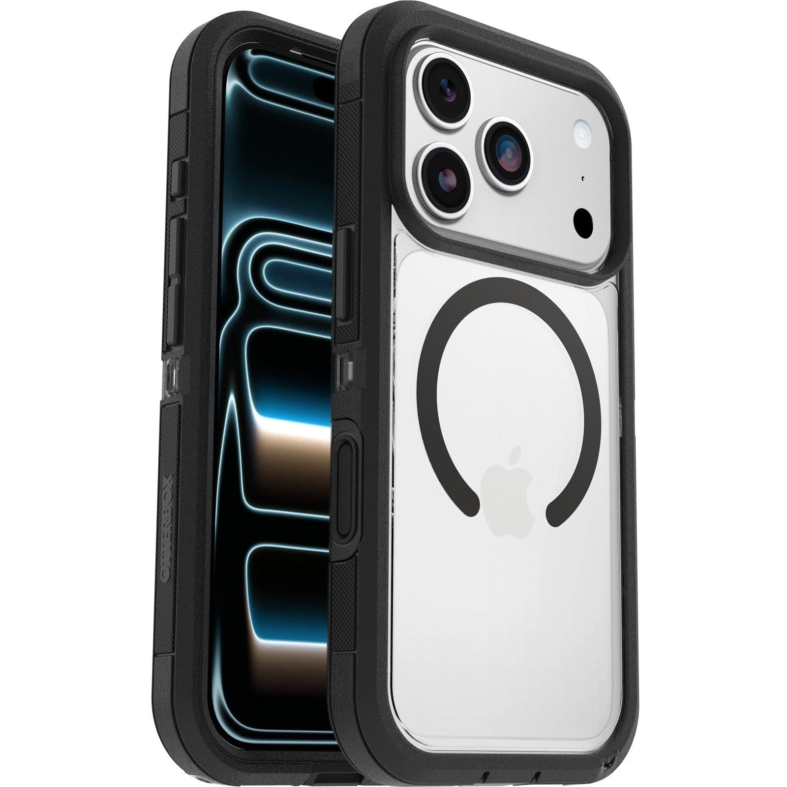 OtterBox Defender Pro XT clear MagSafe phone case, black frame, side protection