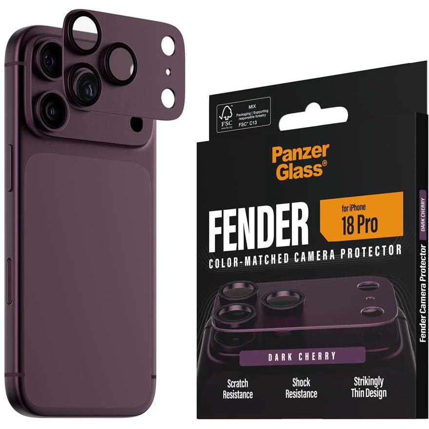 Dark cherry camera lens protector for phone, with cutouts for lenses and flash