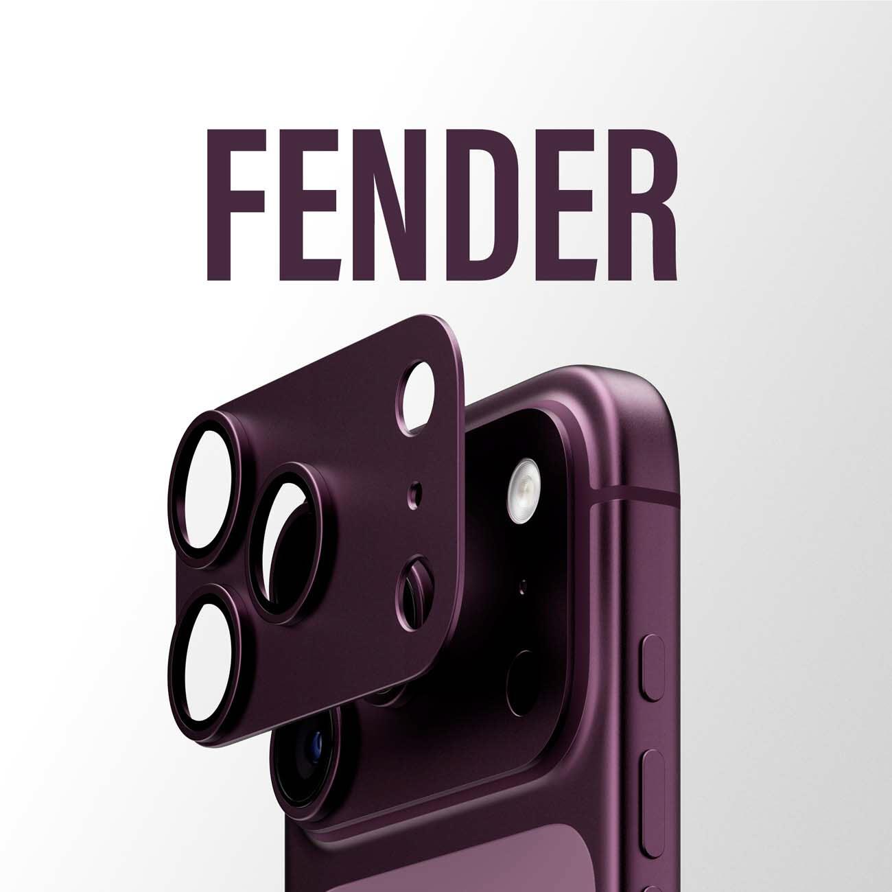 Dark cherry camera lens protector with circular cutouts and camera ring openings