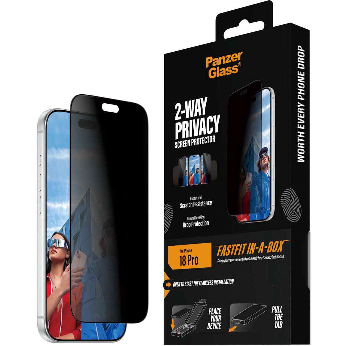PanzerGlass 2-Way Privacy screen protector for iPhone 18 Pro with FASTFIT IN-A-BOX installer - Phone Accessories at Tech Supply Shed NZ