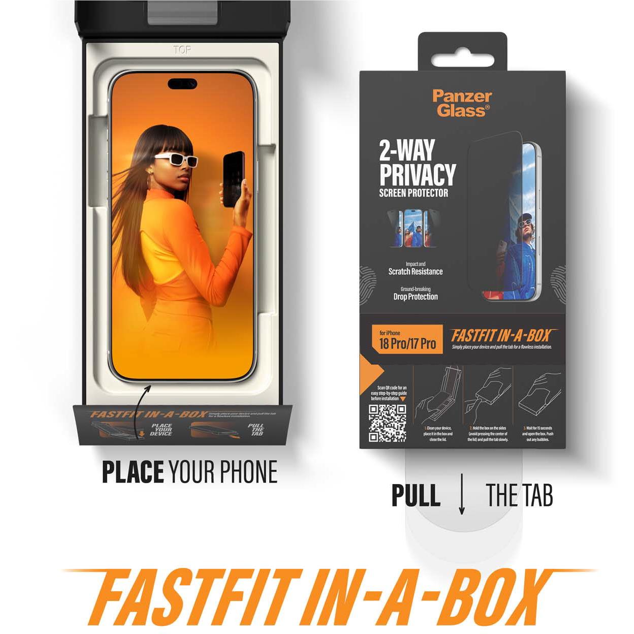 PanzerGlass 2-Way Privacy screen protector for iPhone 18 Pro with FASTFIT IN-A-BOX installer, image 12 - Phone Accessories at Tech Supply Shed NZ