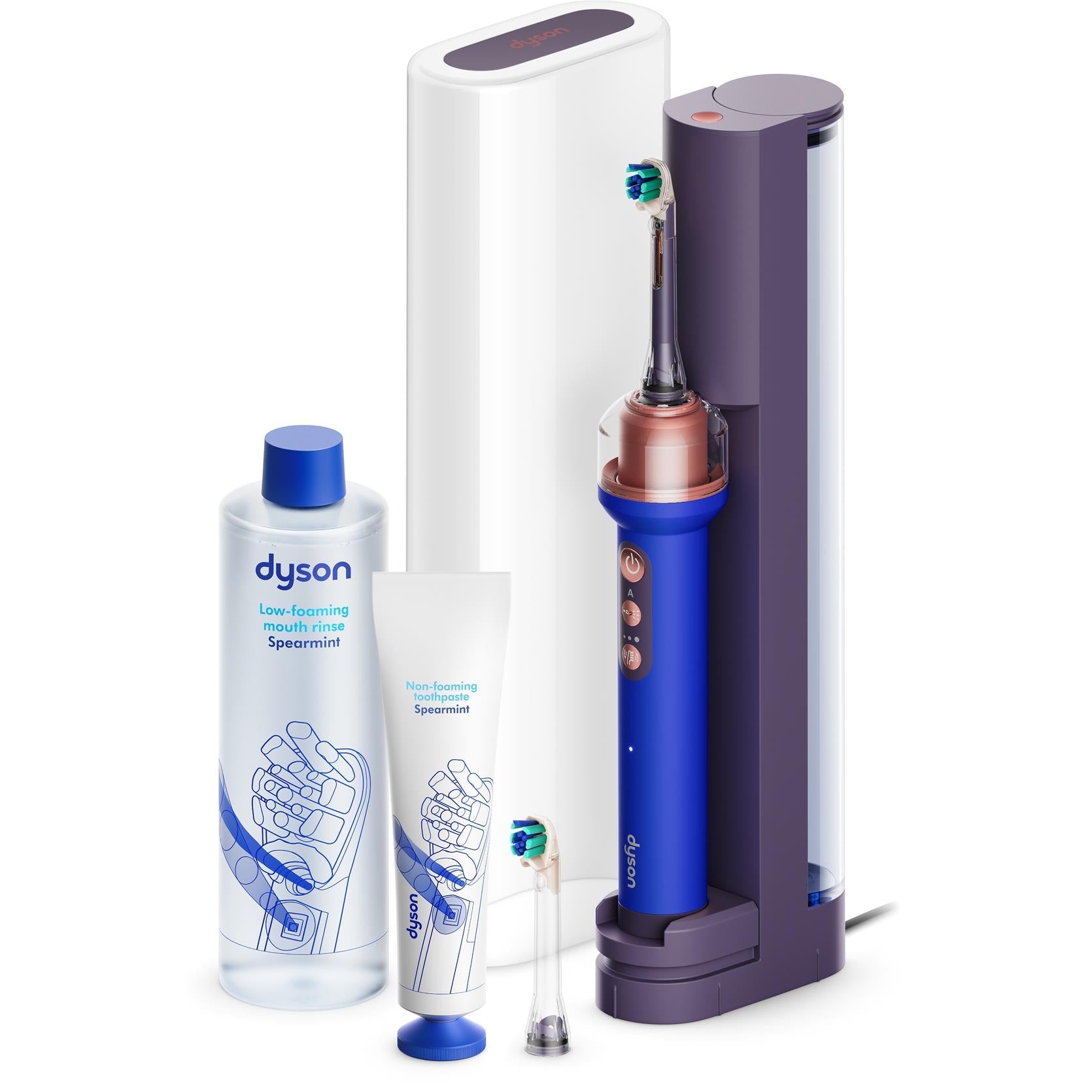 Dyson CameraJet blue toothbrush starter kit with charging stand and flosser accessories