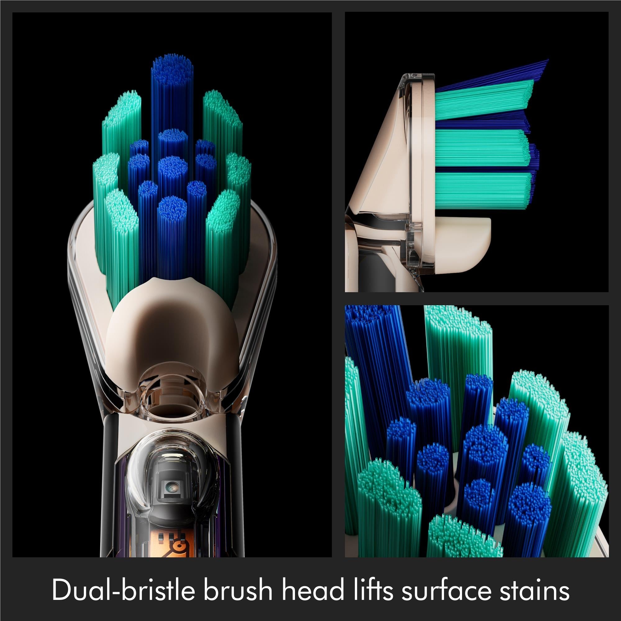 Dyson dual-bristle brush head with alternating teal and blue bristle rows