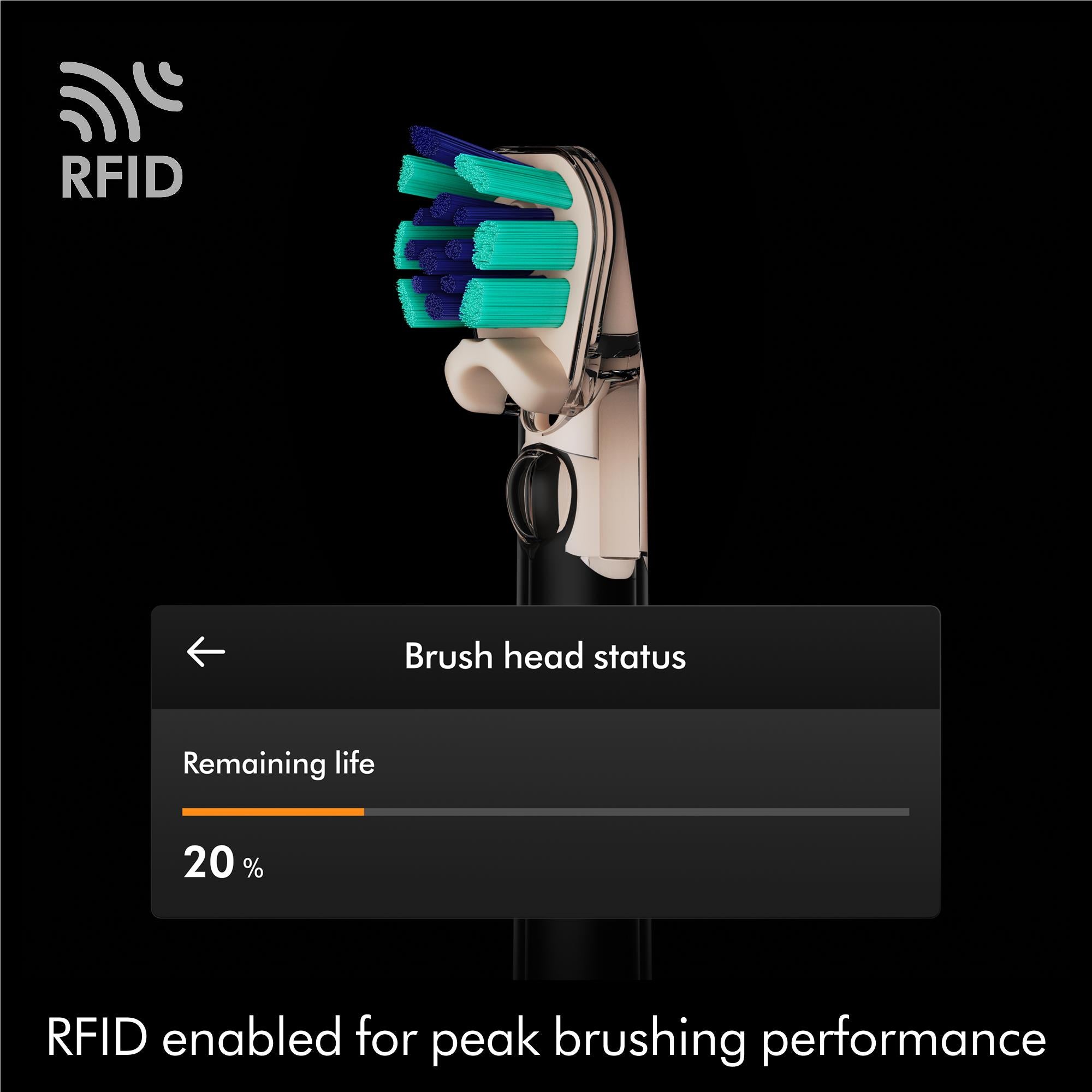 Dyson dual-bristle brush head with teal and blue bristles on a slim nozzle