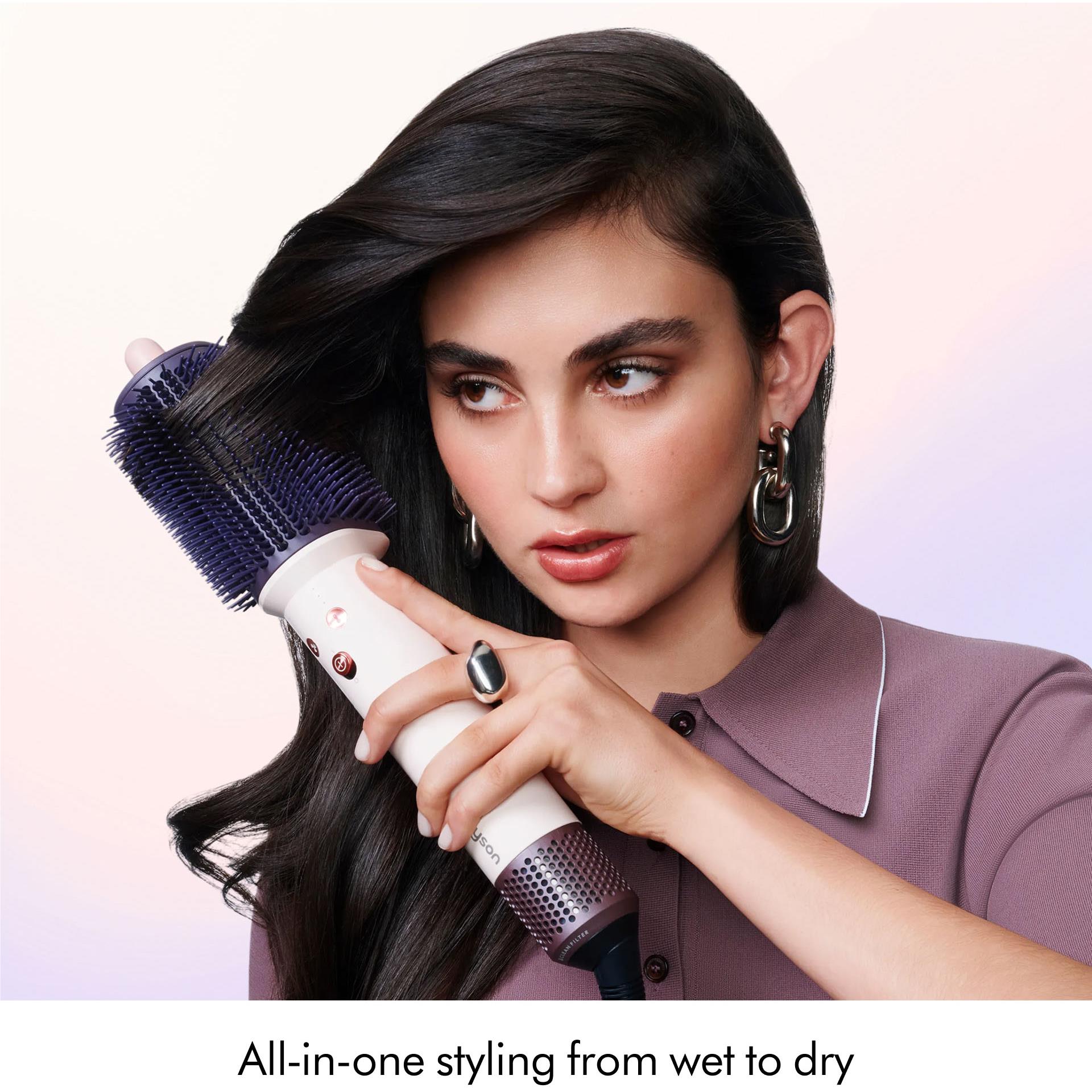 Dyson Airsmooth hot air styling brush styling hair with round bristle barrel