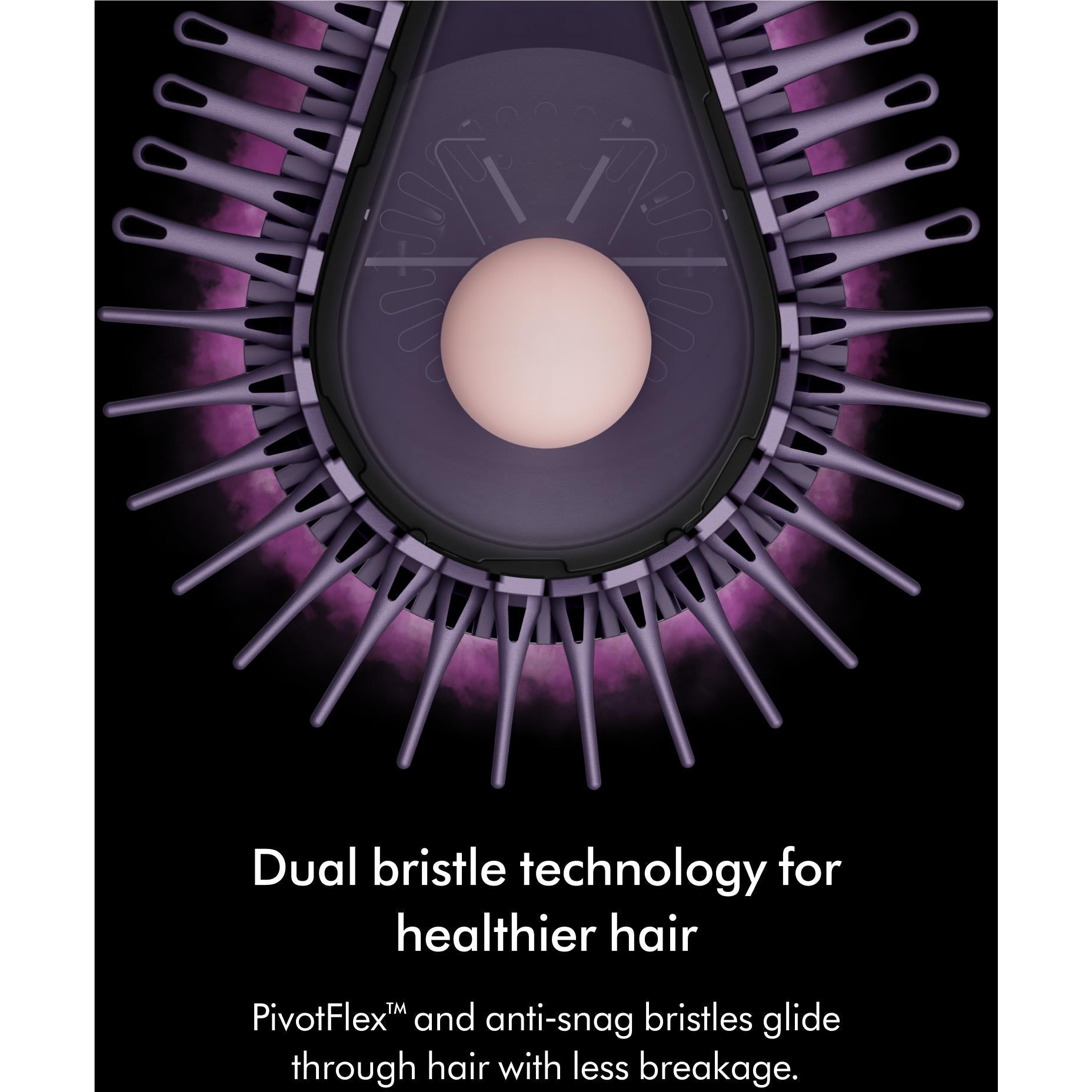 Close-up of brush bristles and air hub on Dyson Airsmooth styling brush