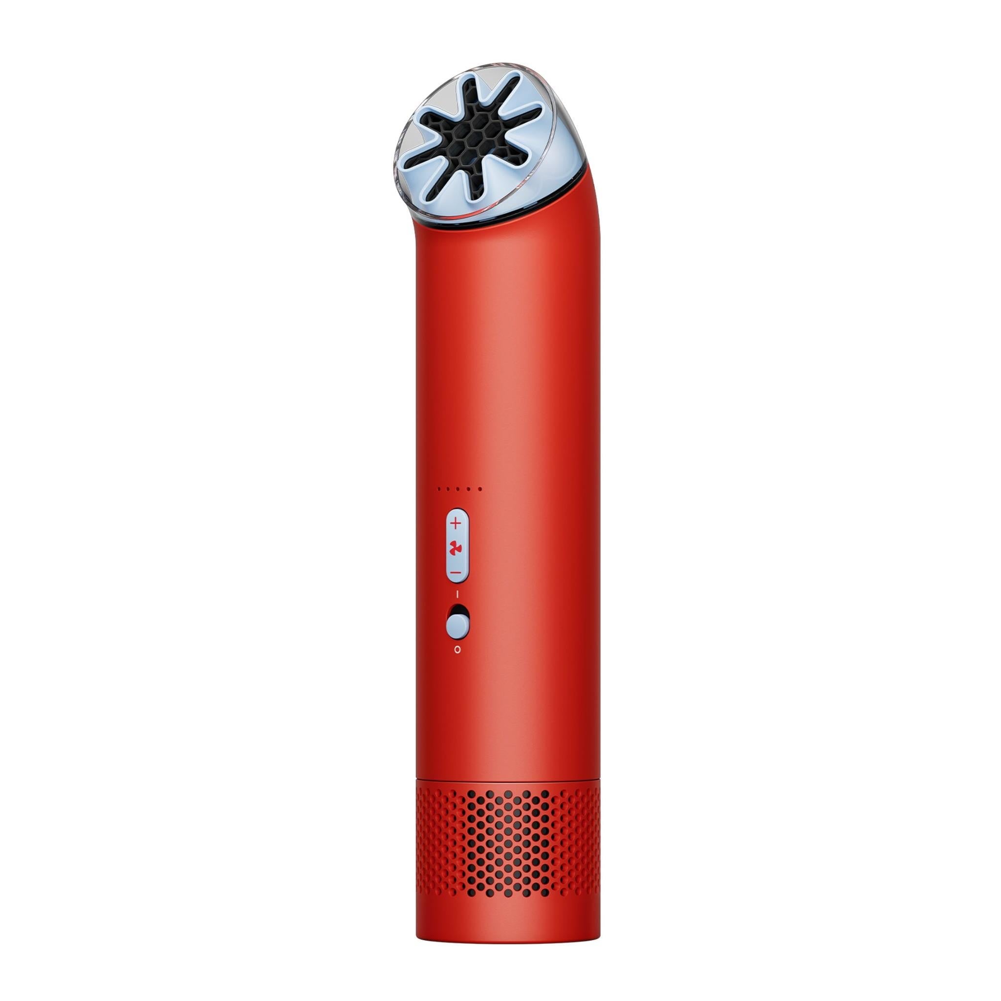 Dyson handheld mini fan in carnelian red with bladeless air vent top