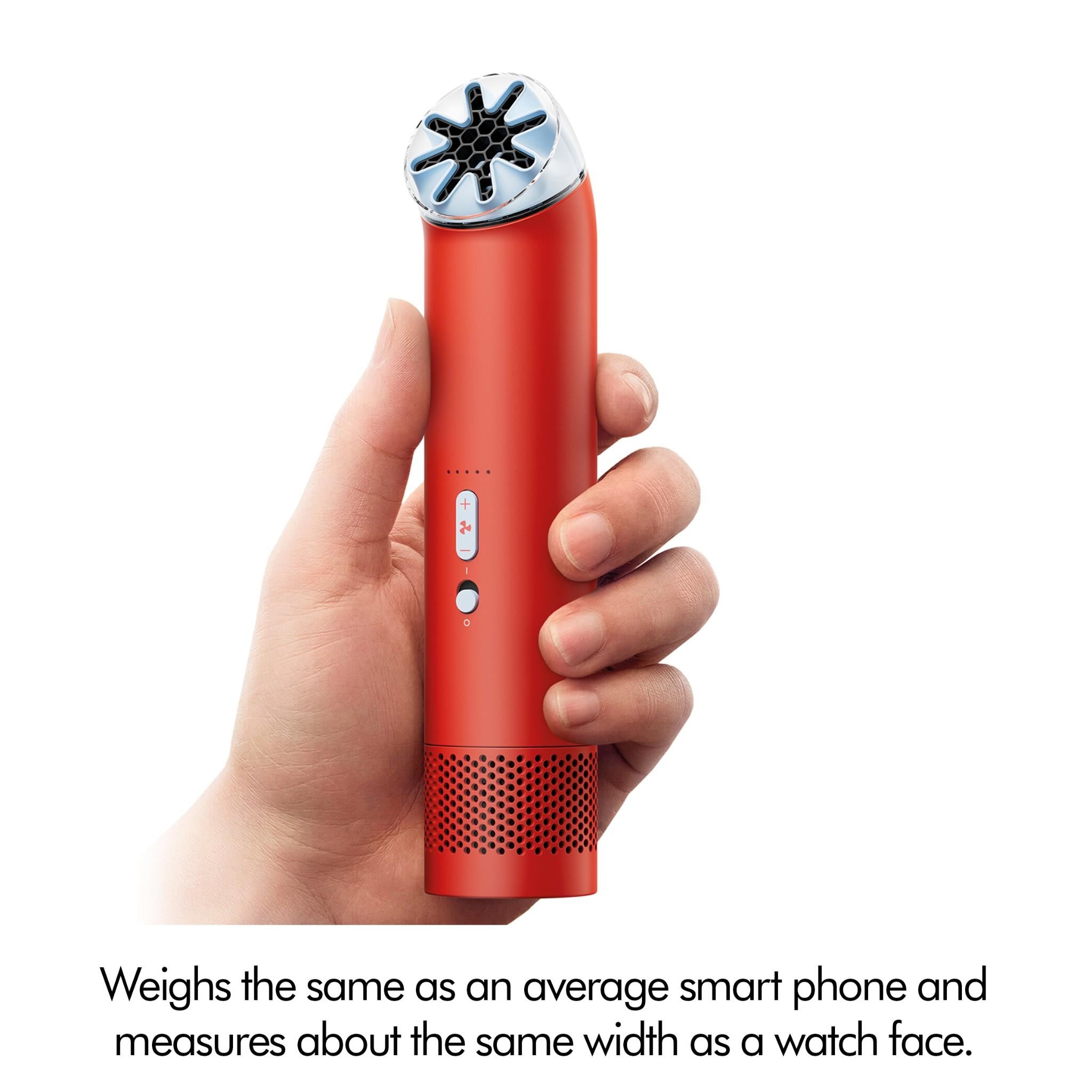 Dyson mini cool fan, carnelian red cylinder with silver bladeless top