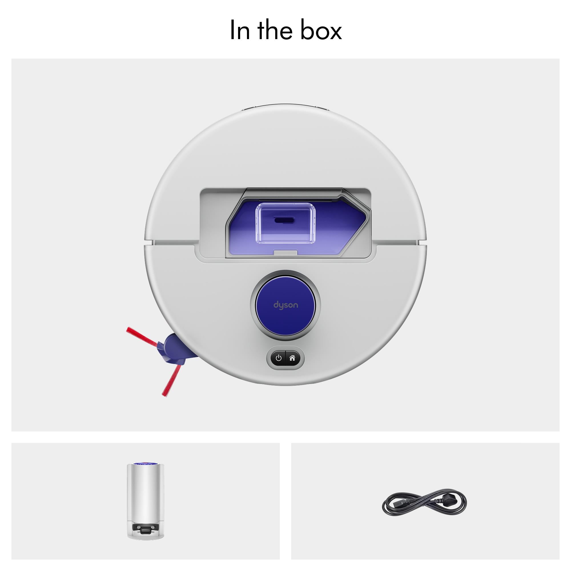 Dyson Nurovi dry robot vacuum self-emptying dock, top view with control panel