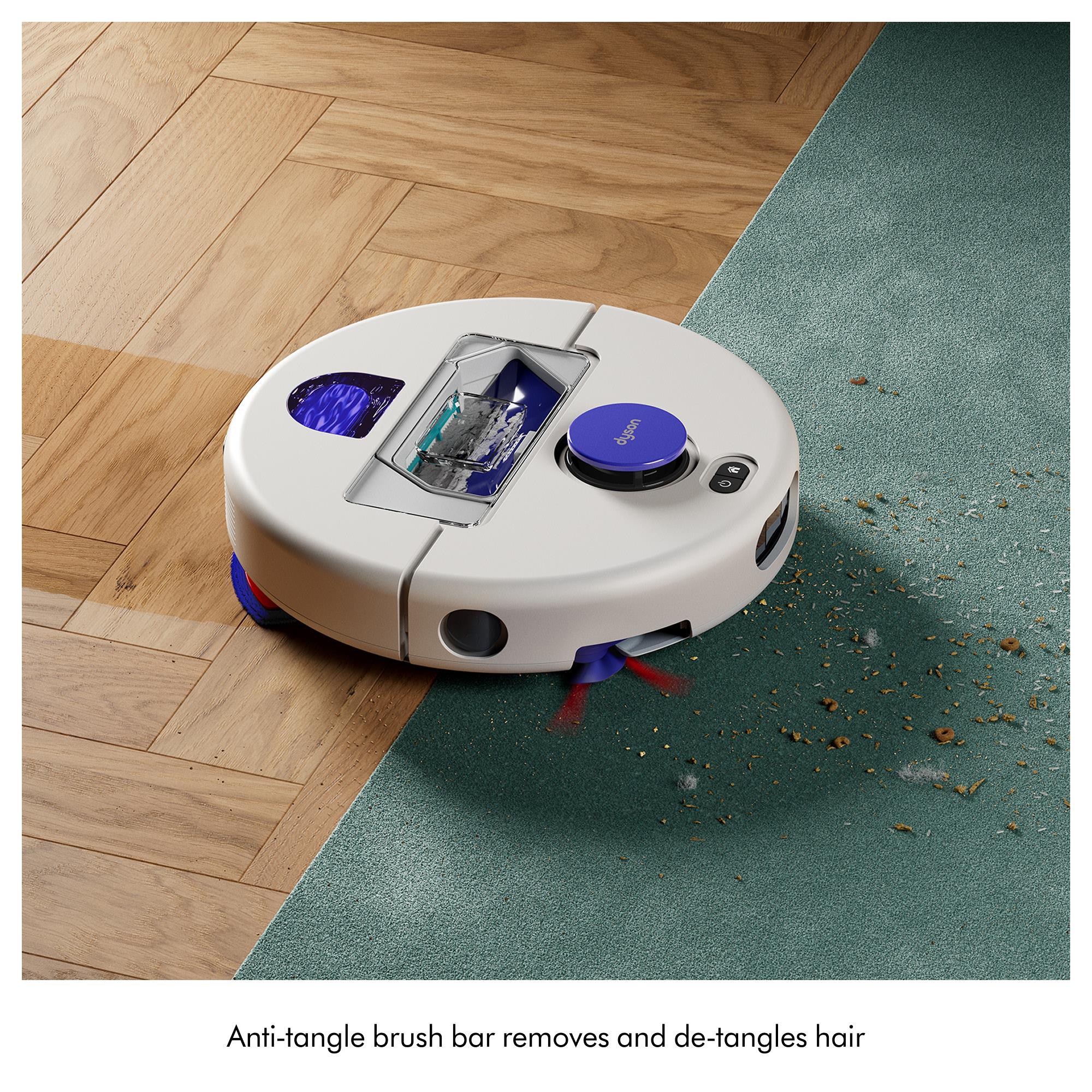 Robot vacuum mop with blue top module and front anti-tangle brush bar