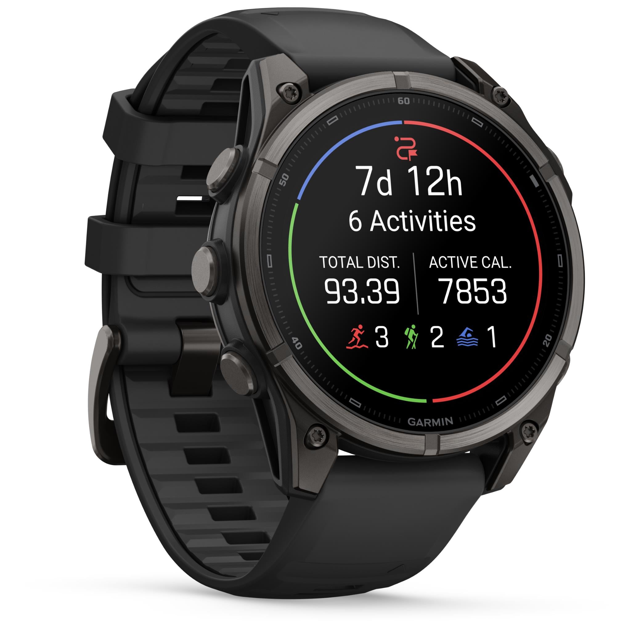 Garmin fenix 9 47mm GPS smartwatch in Carbon Grey DLC titanium with black silicone band, image 3 - Smart Watches at Tech Supply Shed NZ