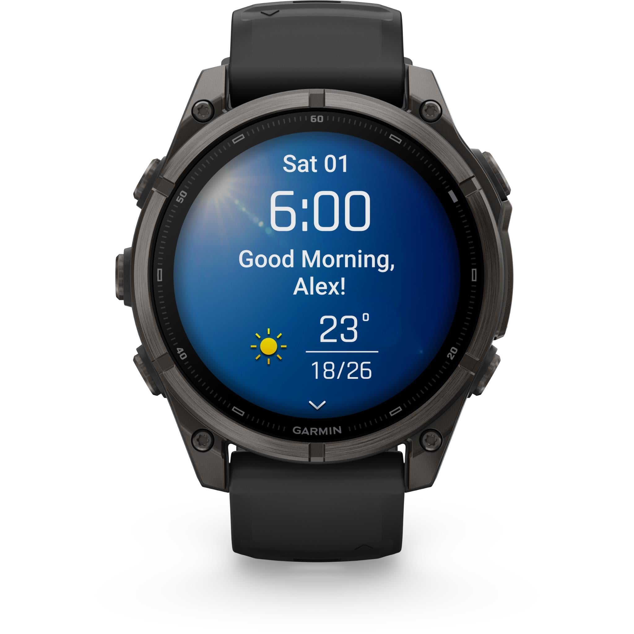 Garmin fenix 9 47mm GPS smartwatch in Carbon Grey DLC titanium with black silicone band, image 6 - Smart Watches at Tech Supply Shed NZ