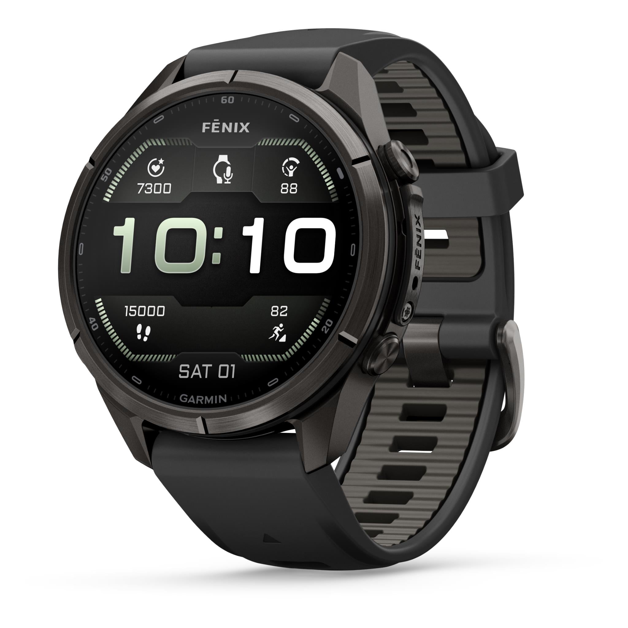 Garmin fenix 9 Pro 43mm GPS smartwatch in Carbon Grey DLC titanium with black and pebble grey band - Smart Watches at Tech Supply Shed NZ