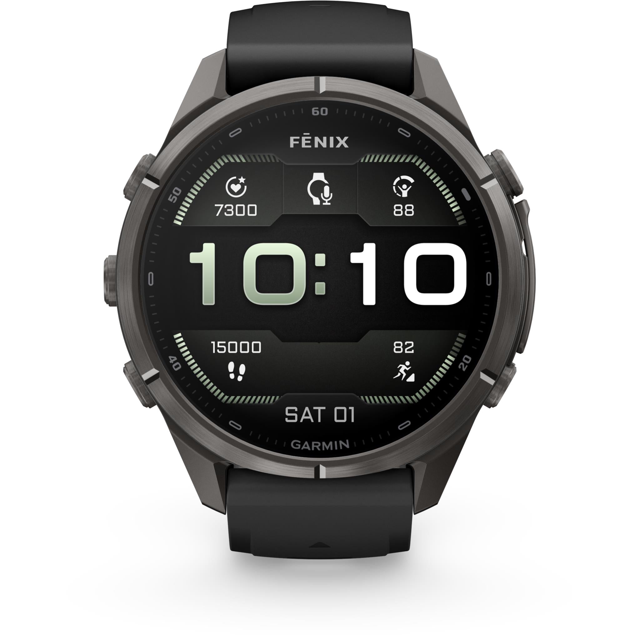 Garmin fenix 9 Pro 43mm GPS smartwatch in Carbon Grey DLC titanium with black and pebble grey band, image 2 - Smart Watches at Tech Supply Shed NZ