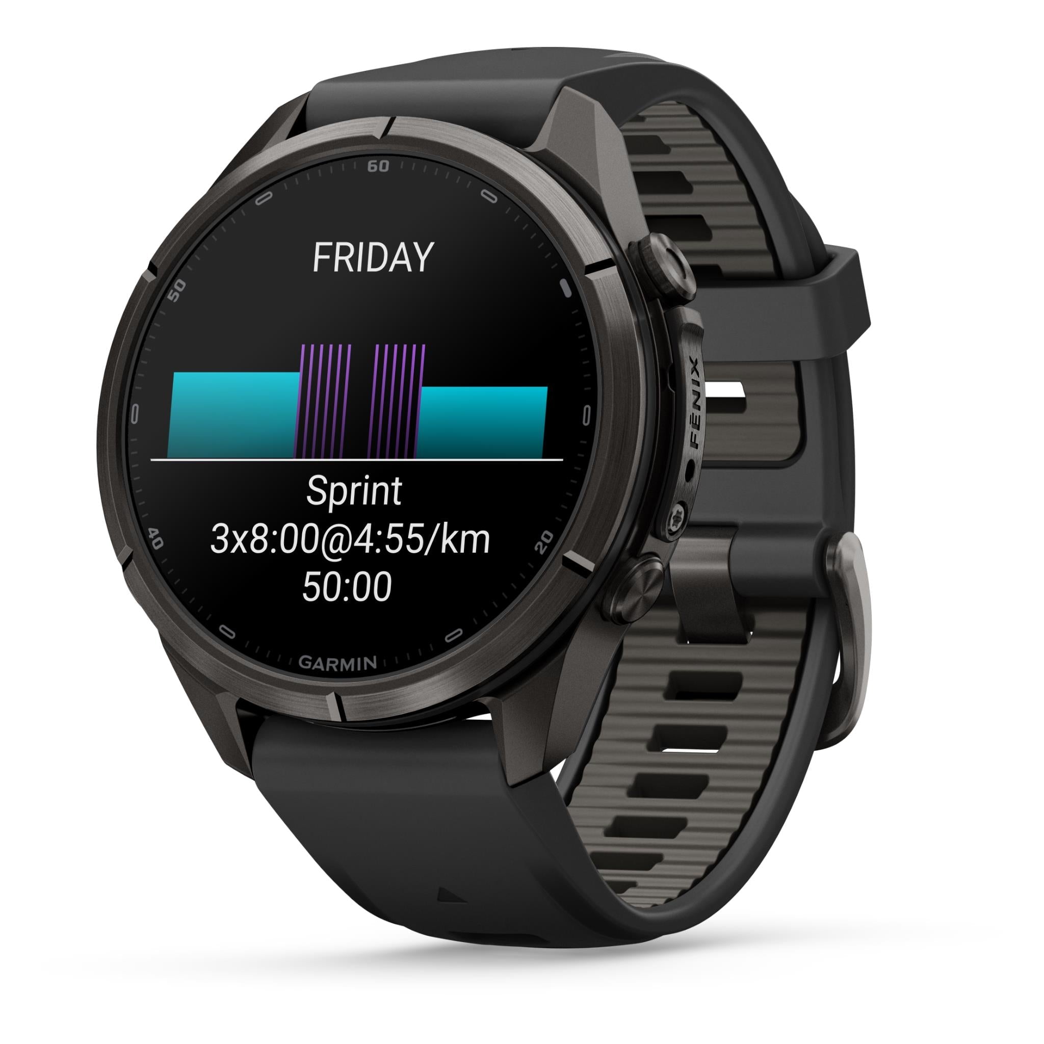 Garmin fenix 9 Pro 43mm GPS smartwatch in Carbon Grey DLC titanium with black and pebble grey band, image 5 - Smart Watches at Tech Supply Shed NZ