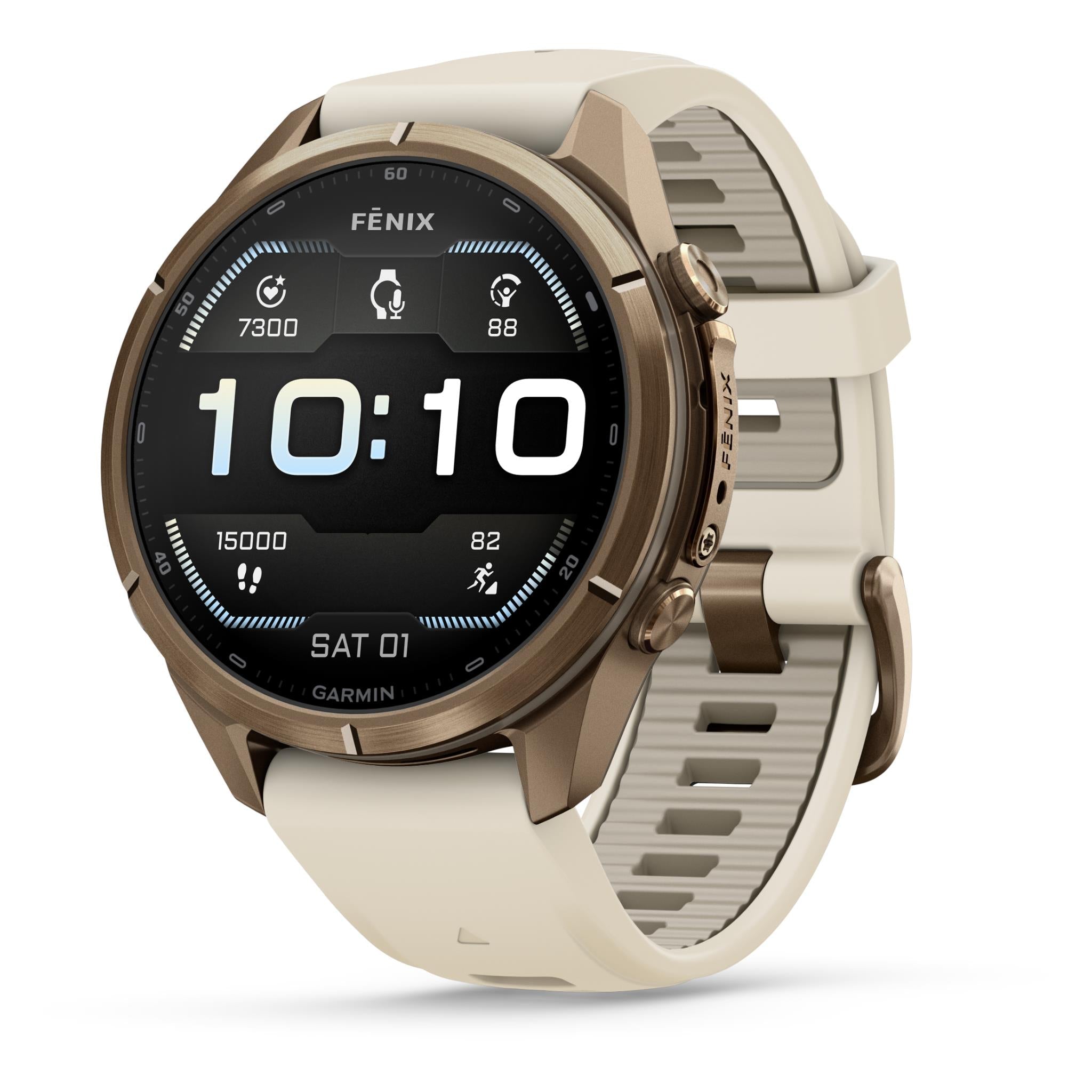 Garmin fenix 9 Pro 43mm smartwatch, Autumn Gold Titanium with Cream/French Grey Silicone band - Smart Watches at Tech Supply Shed NZ